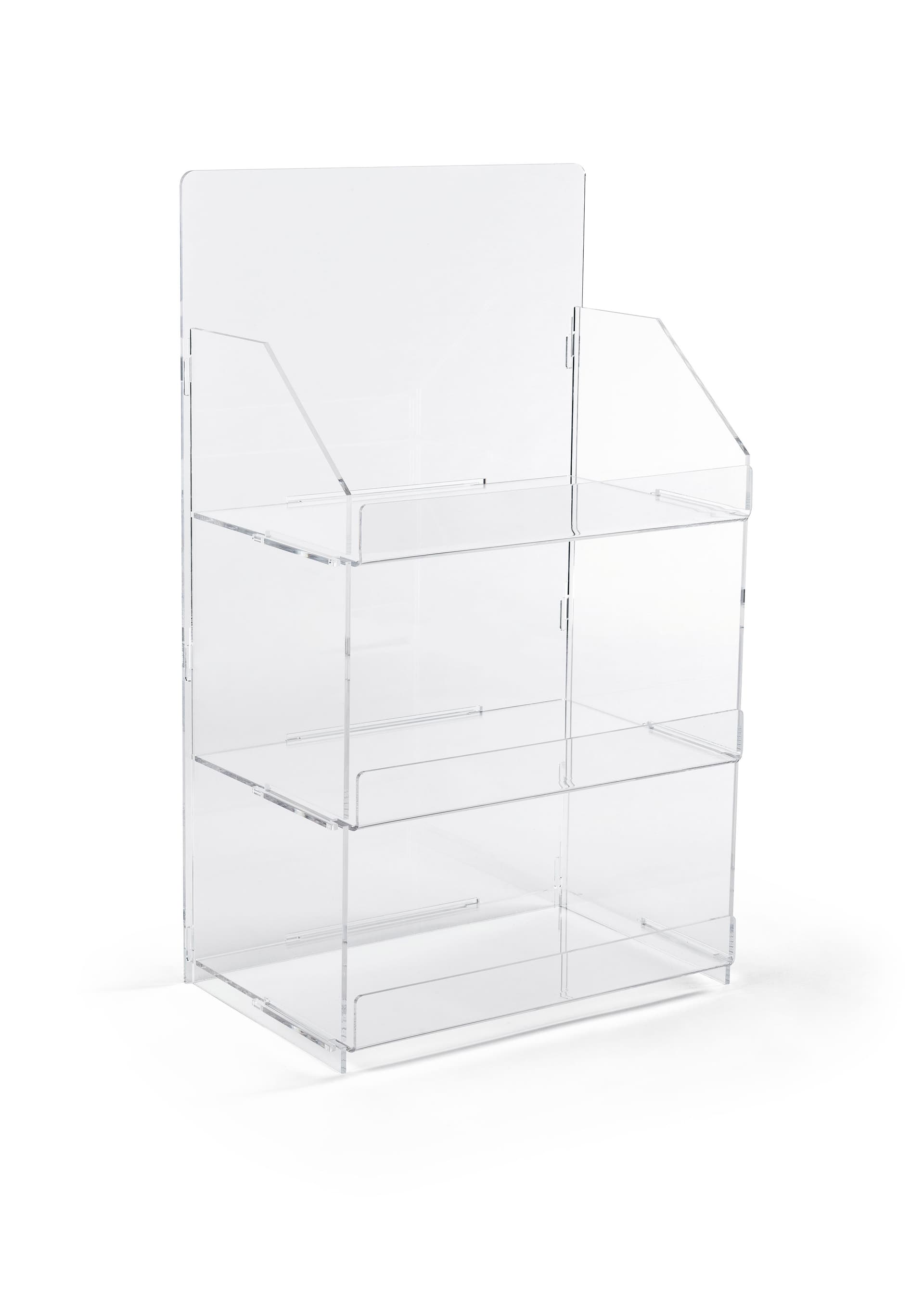 3 shelf countertop acrylic tower stand features easy assembly
