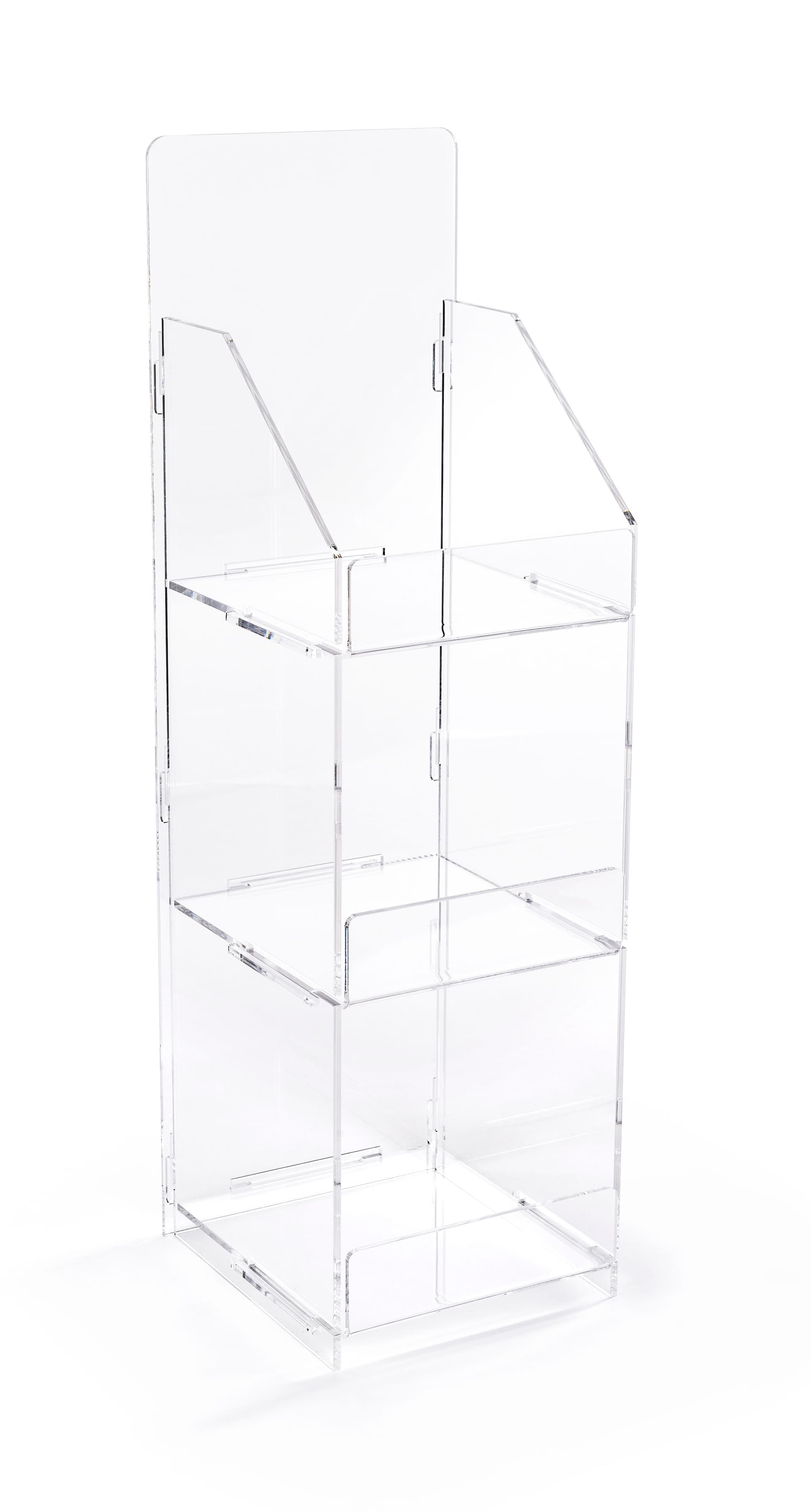 Folding acrylic 3 tier retail display case with squared sides