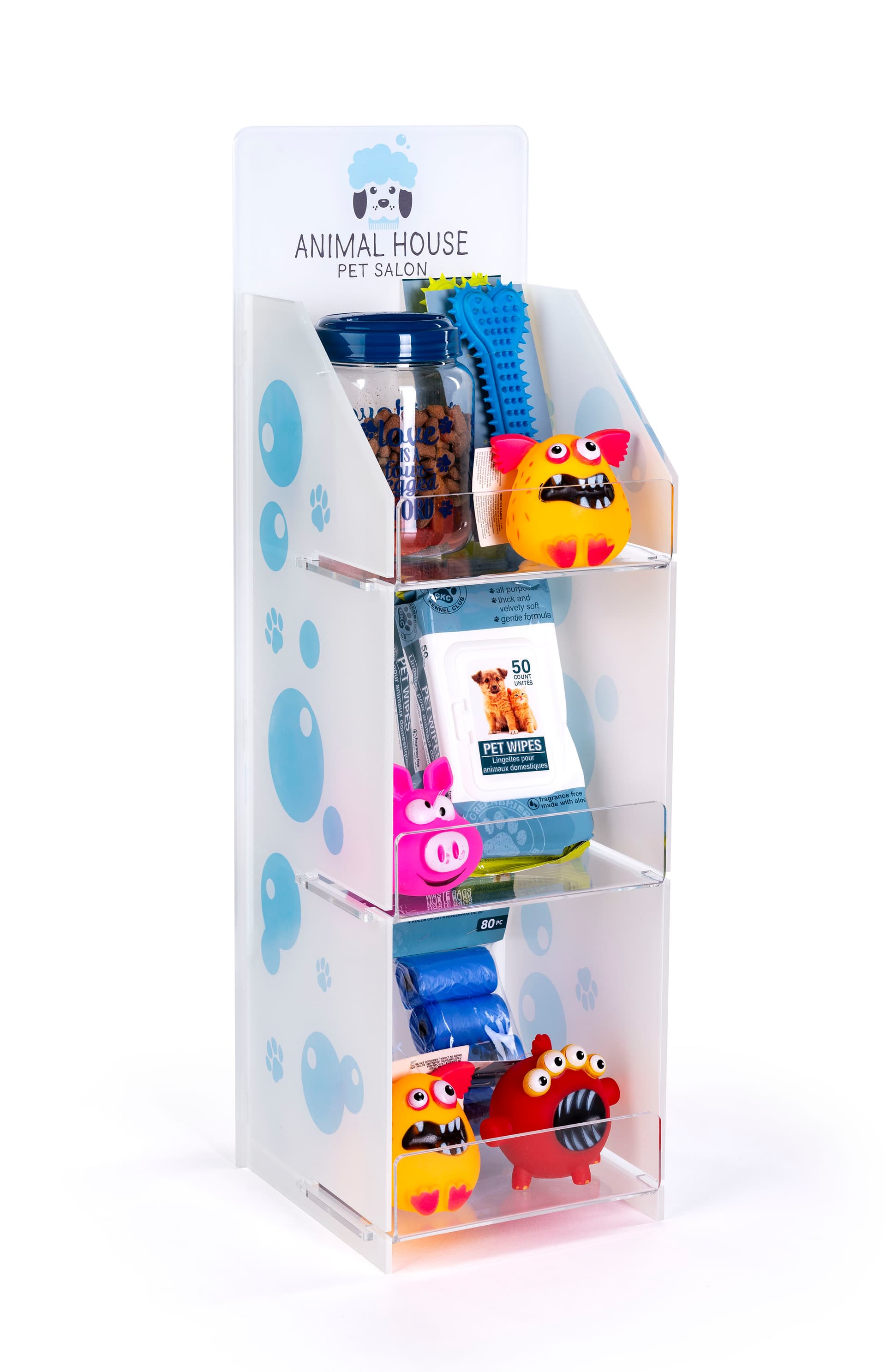 Printed countertop acrylic 3 tier shelf rack with three display levels