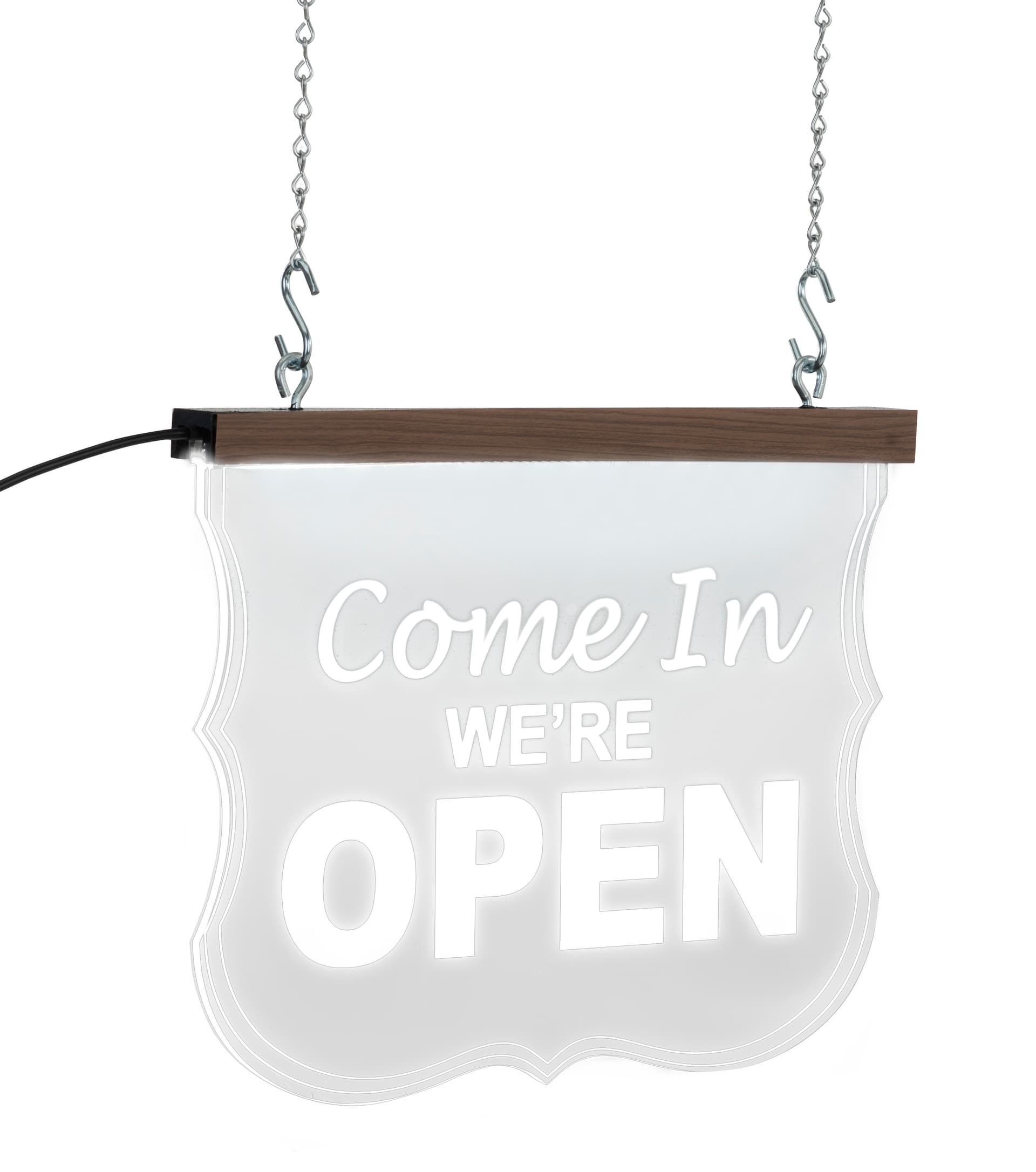 Edge lit open signage with LED illumination