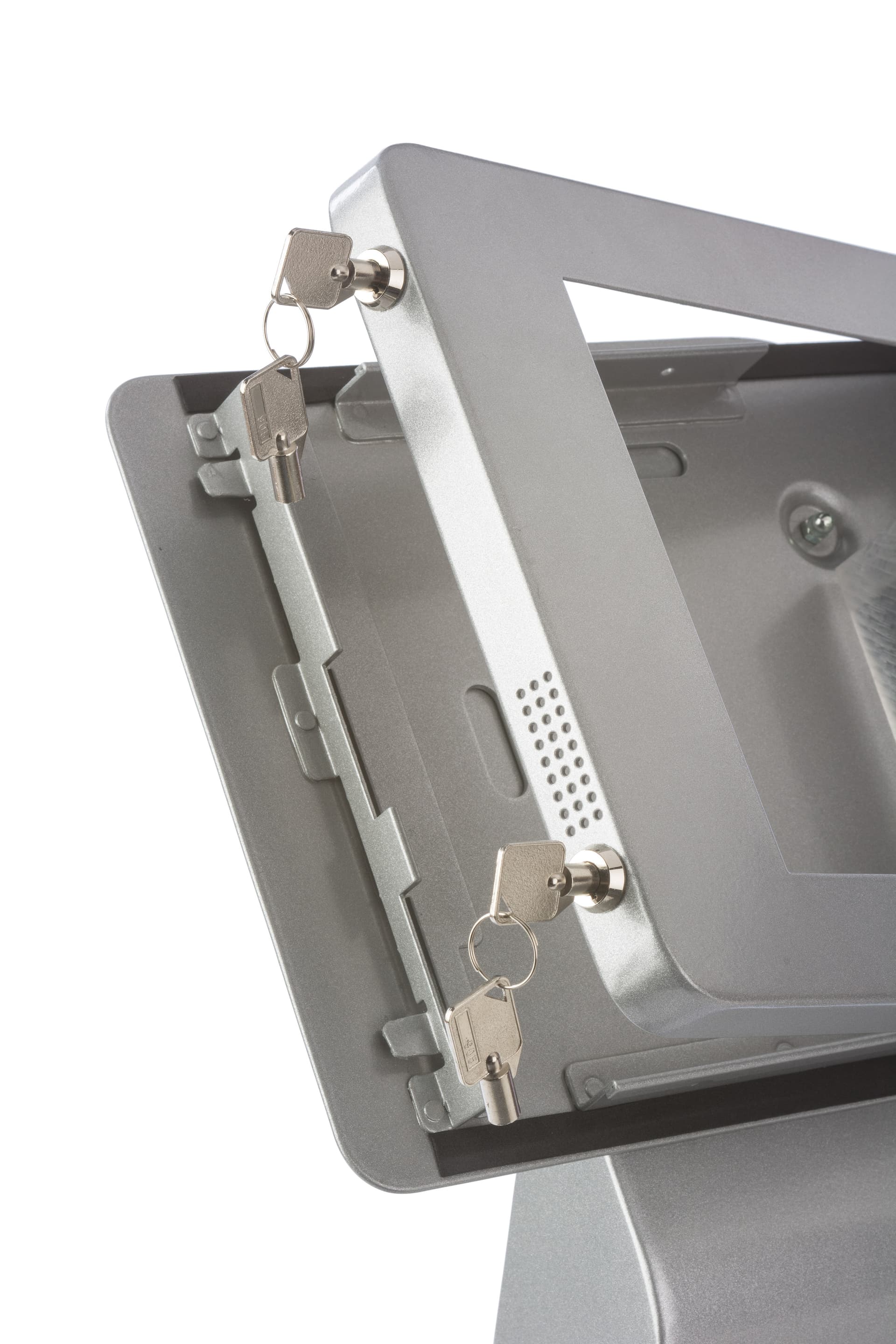Locking iPad ADA compliant POS enclosure with two security locks