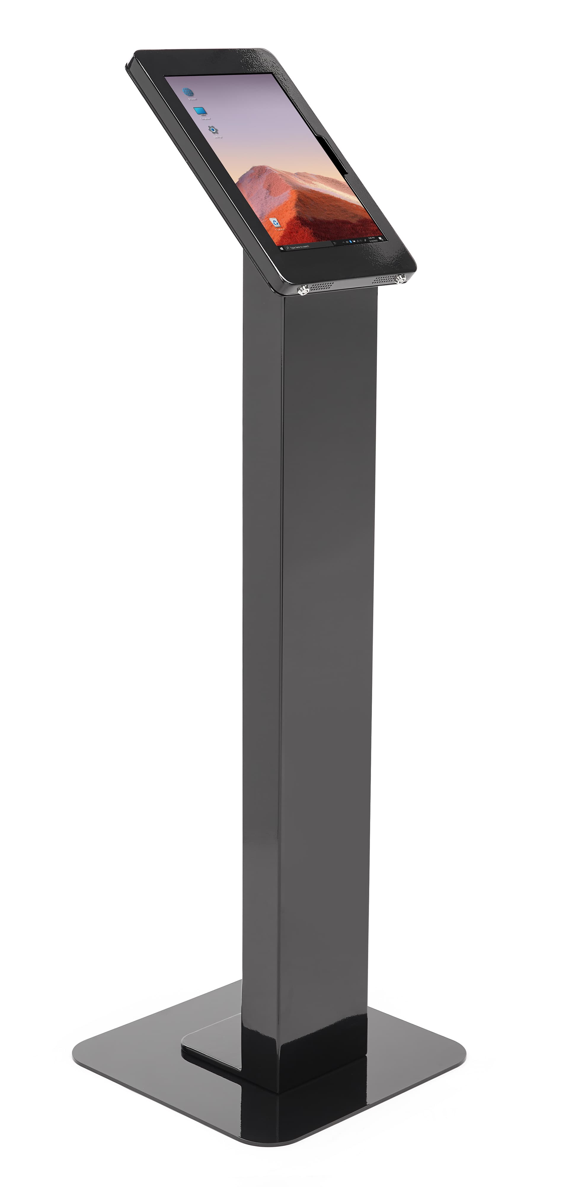 This tablet kiosk enclosure has an overall height of 53.74 inches