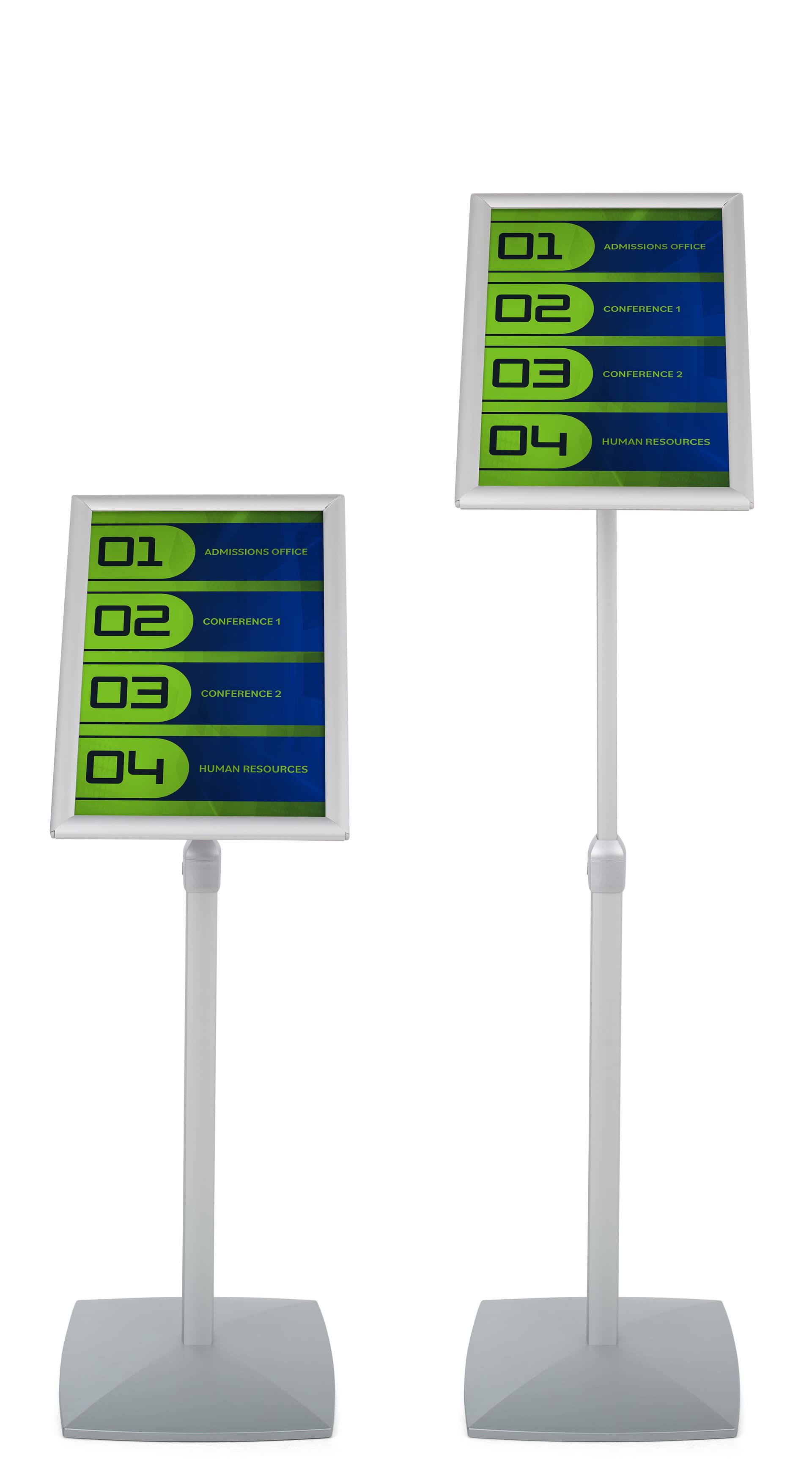 Adjustable sign holder with height adjusting base 