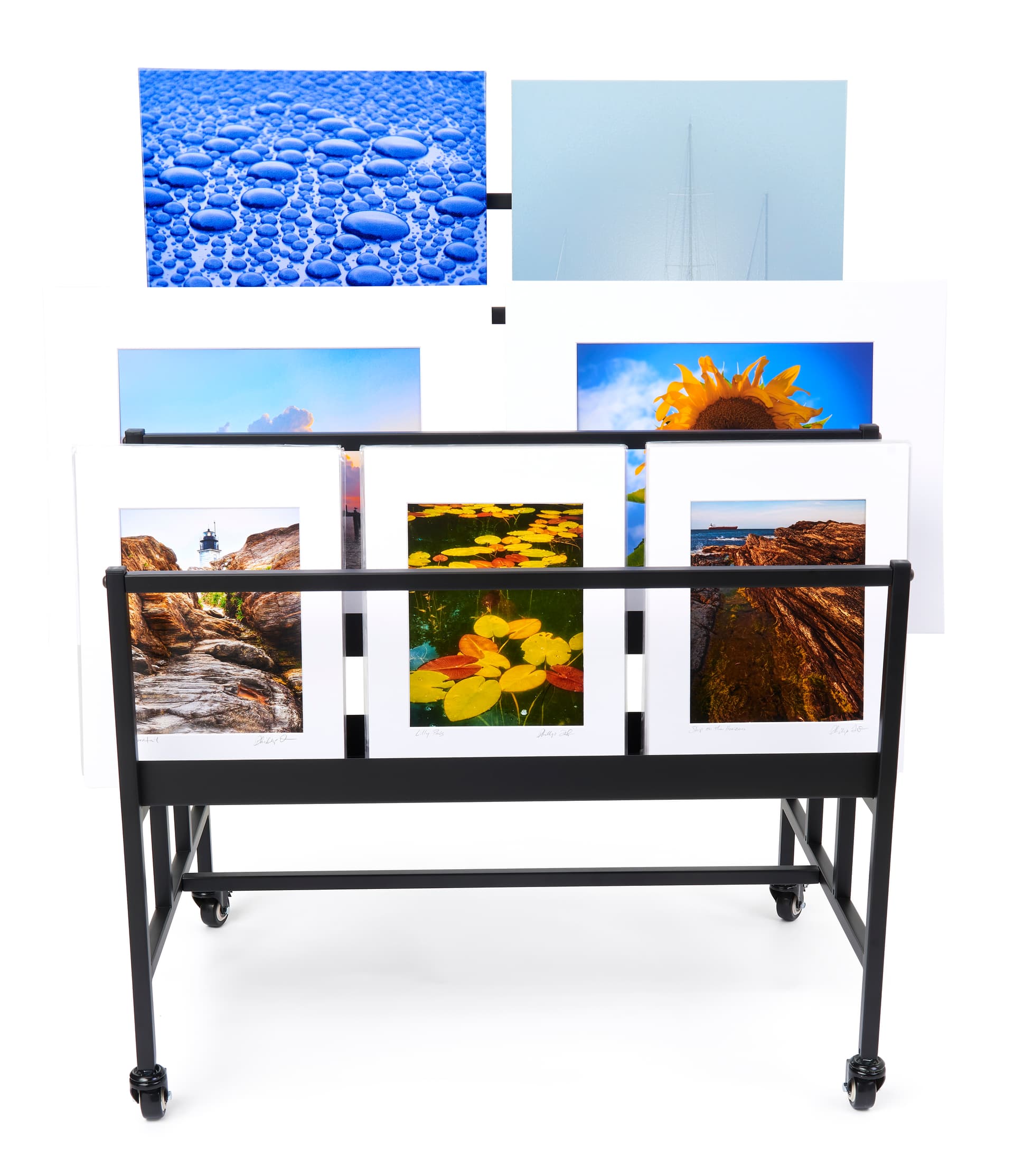 Three-tier art display rack is excellent for showcasing photography 