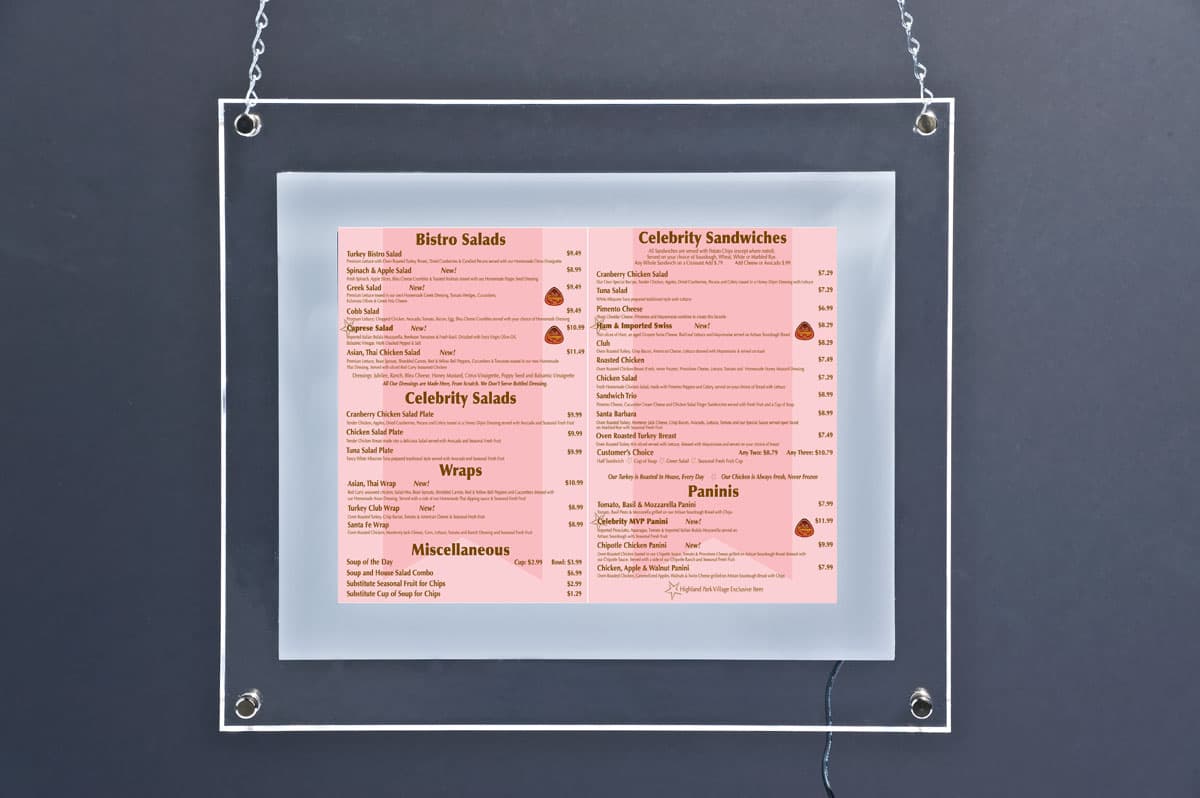 Edge-Lit Menu Holder