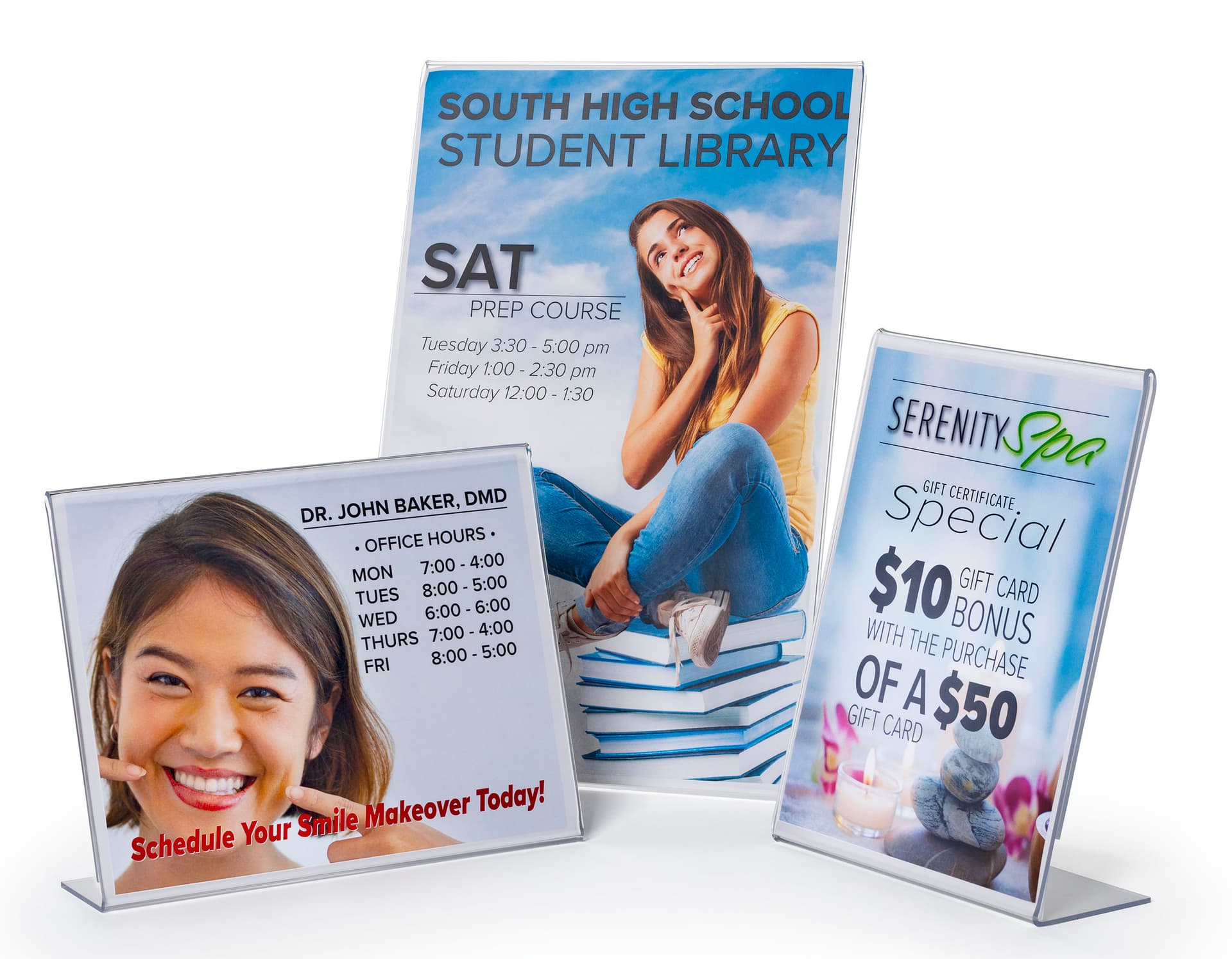 Frosted finish slant back non glare acrylic sign frame