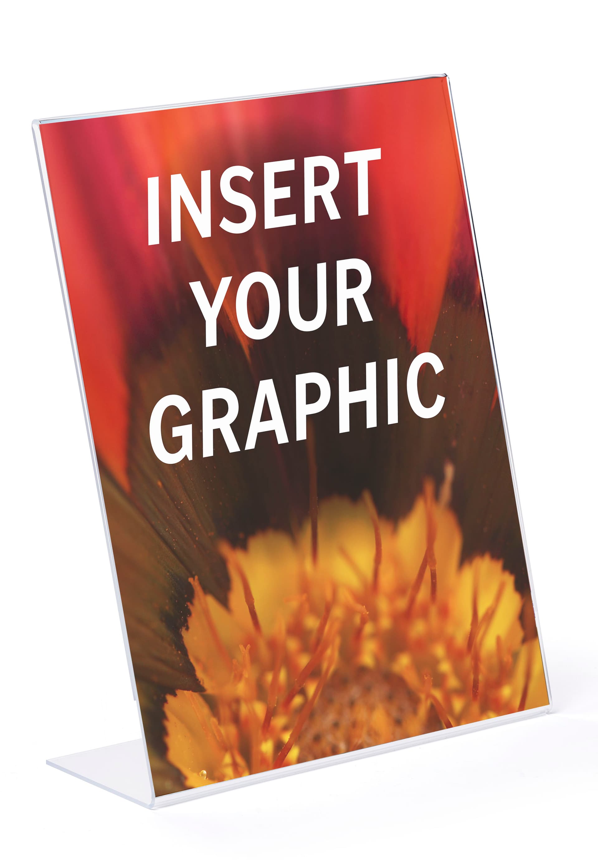 Glare free slant back acrylic sign with insert your graphic image