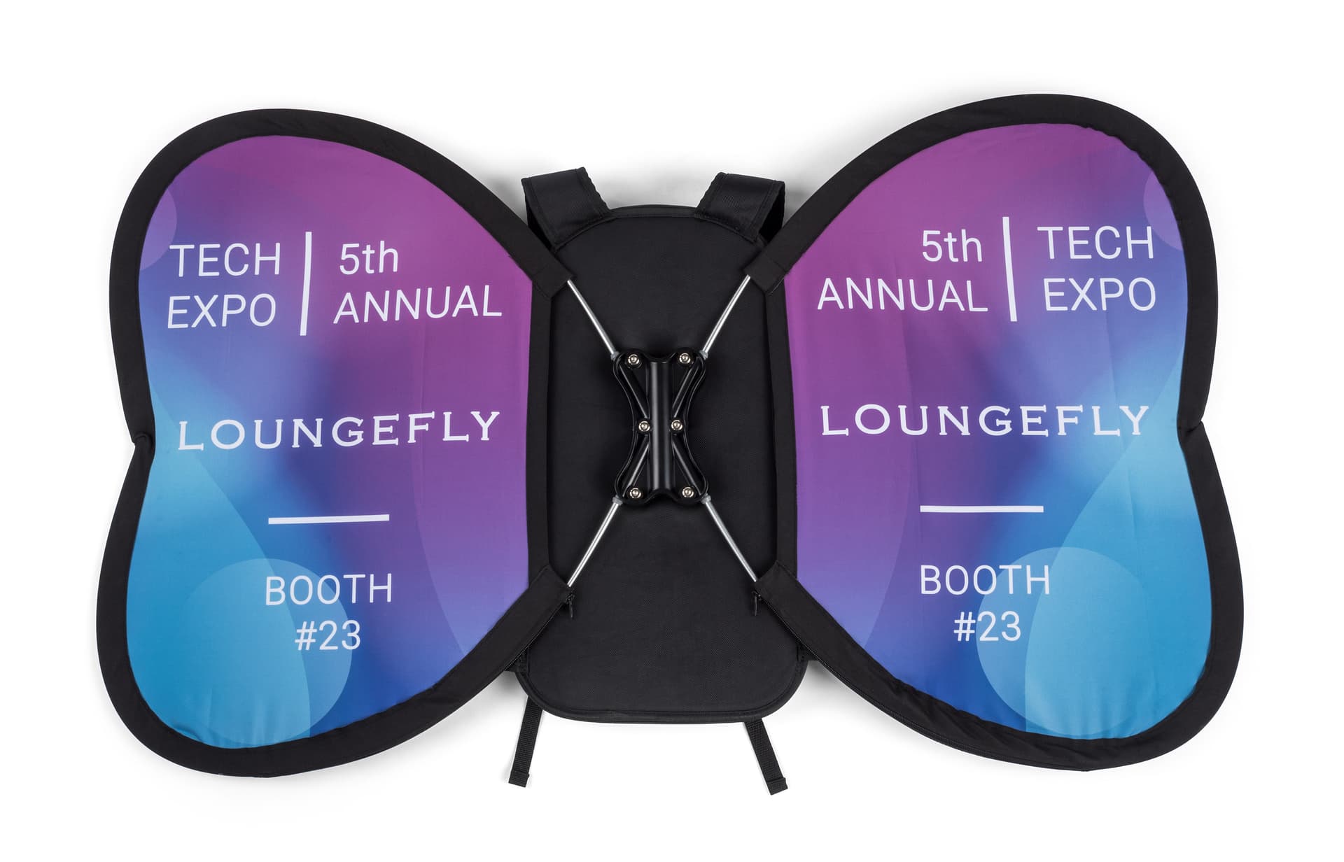 Butterfly wing-shaped backpack banner advertising