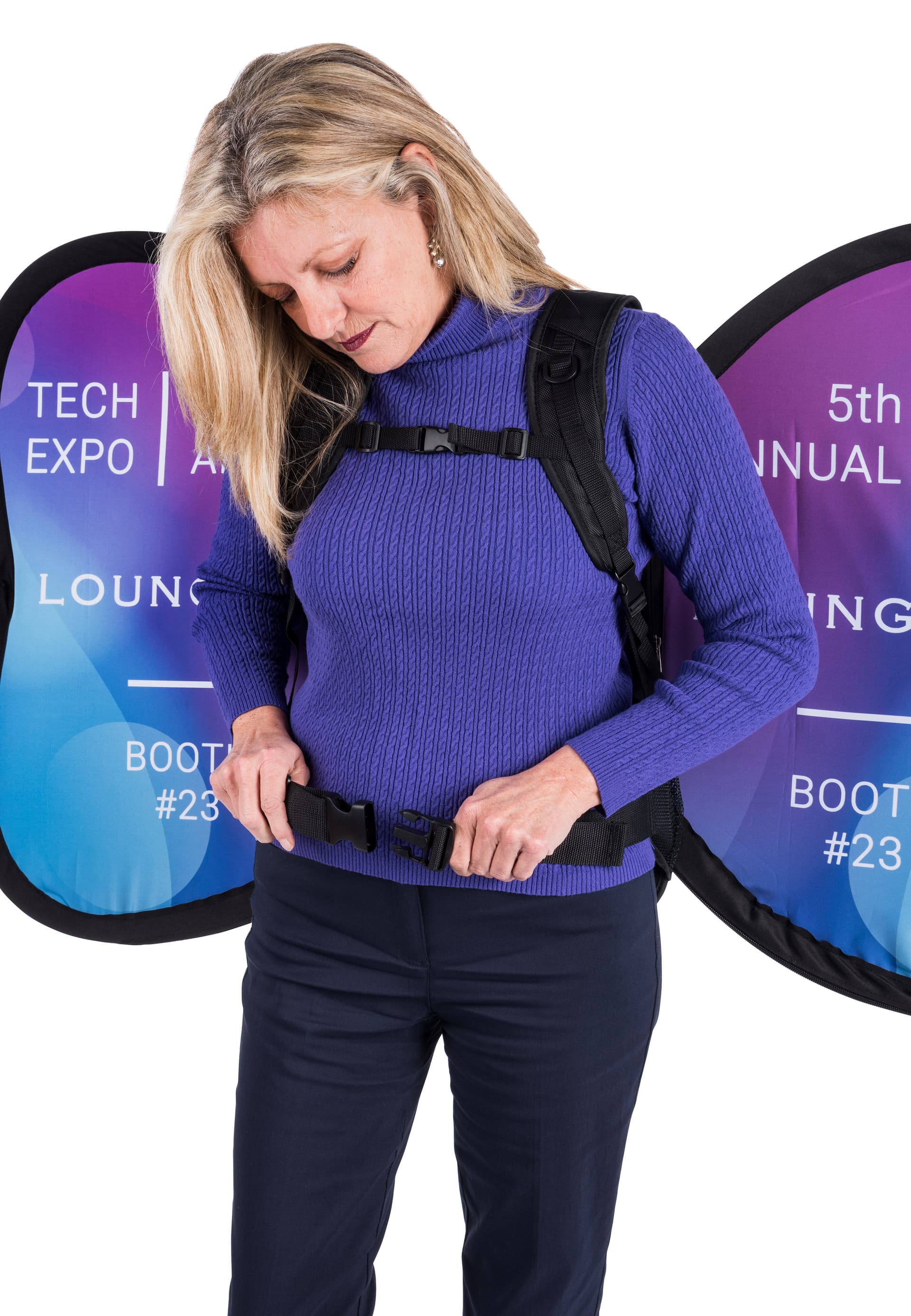Wing-shaped backpack banner advertising with adjustable buckles