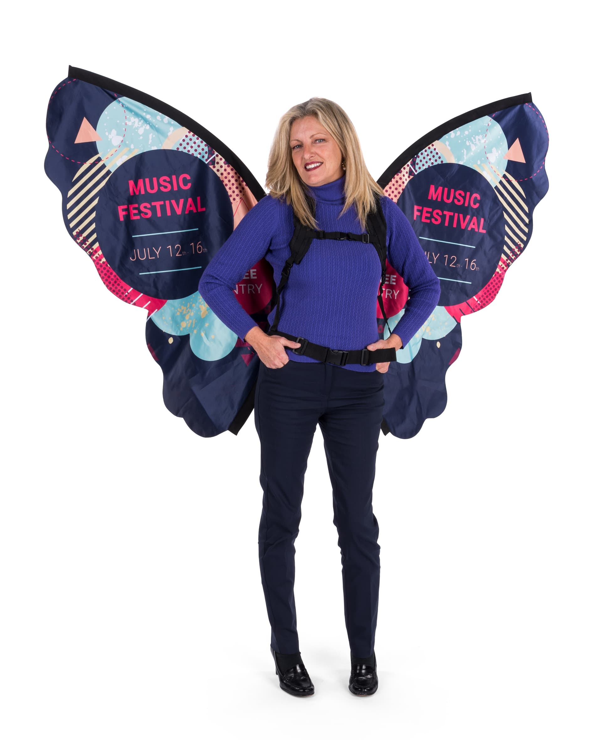Branded walking butterfly backpack advertising