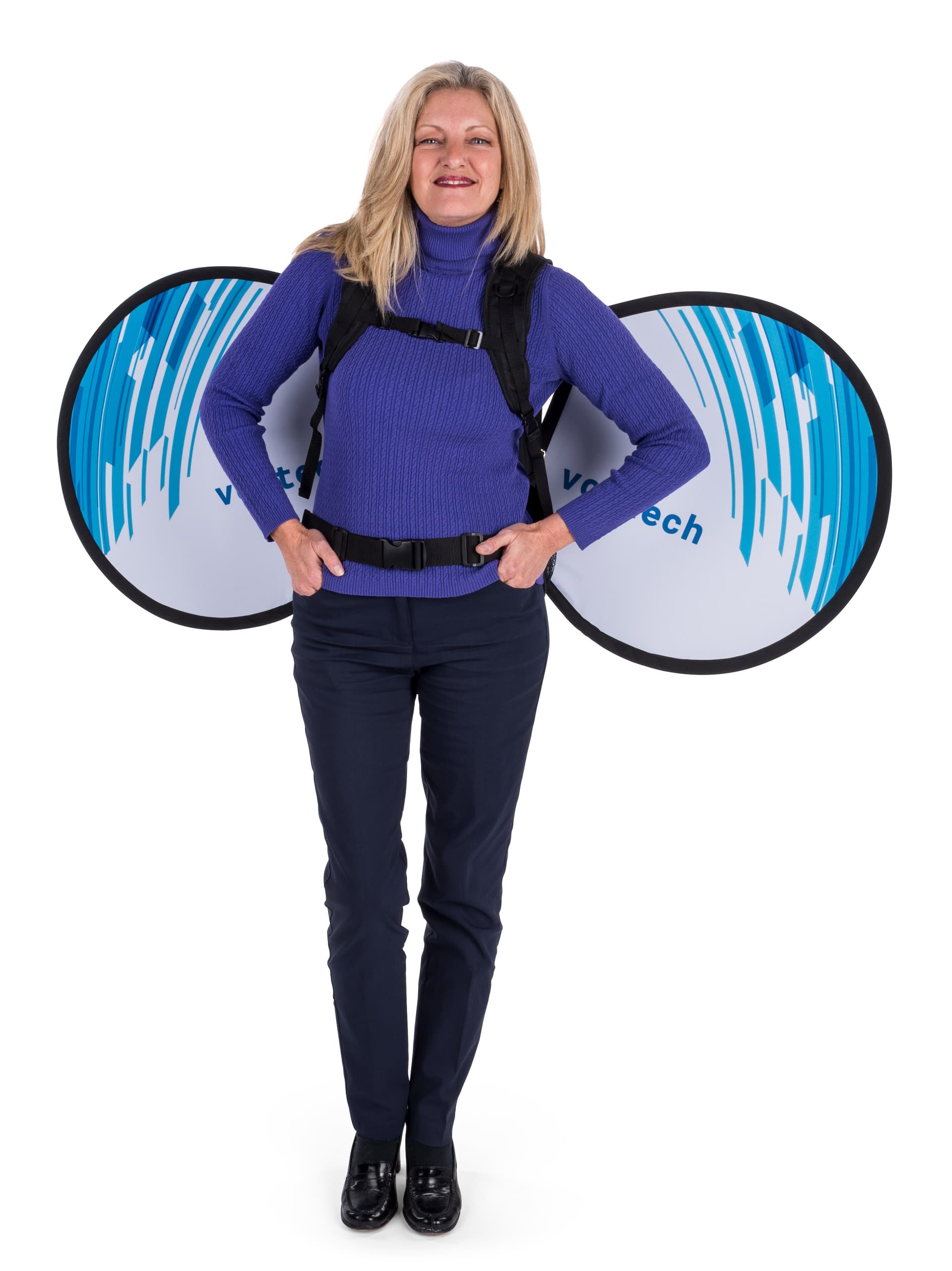 O-shape wearable advertising backpack with buckle straps
