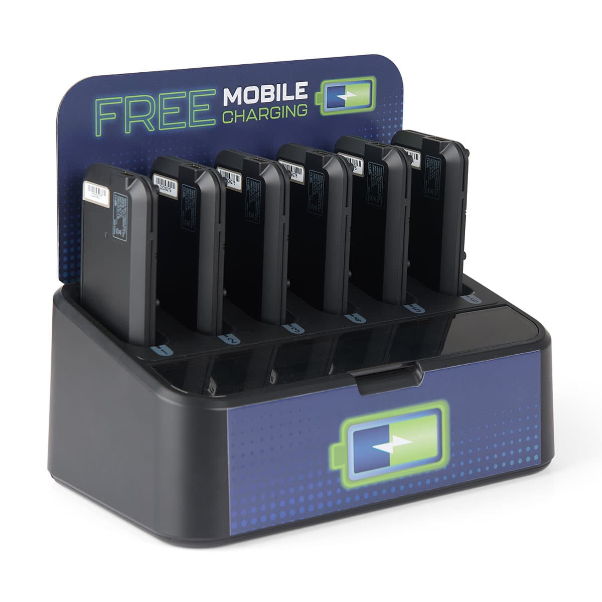 Portable battery dock charging station features six power banks