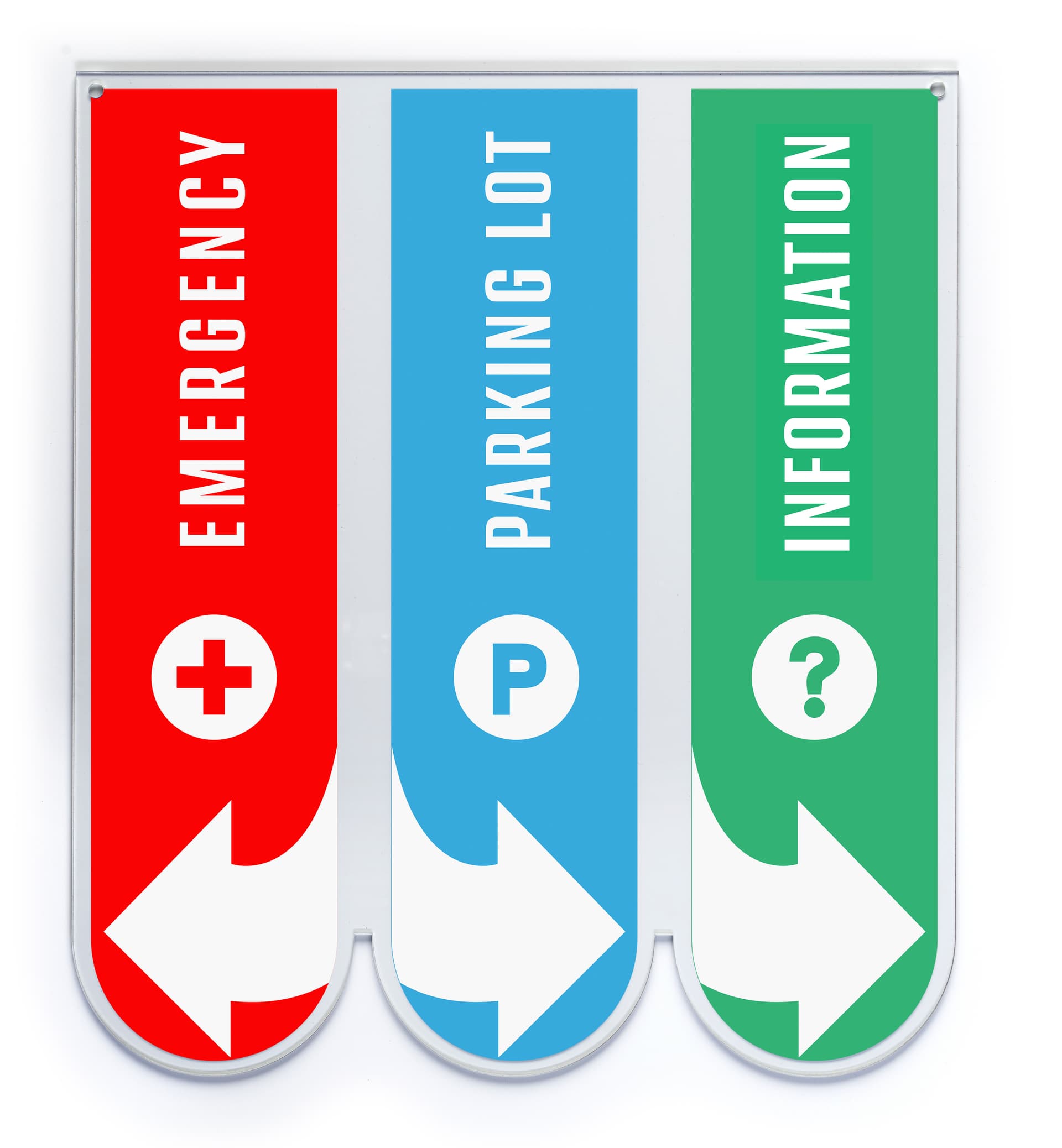 Ceiling hanging directional signage with full color graphics