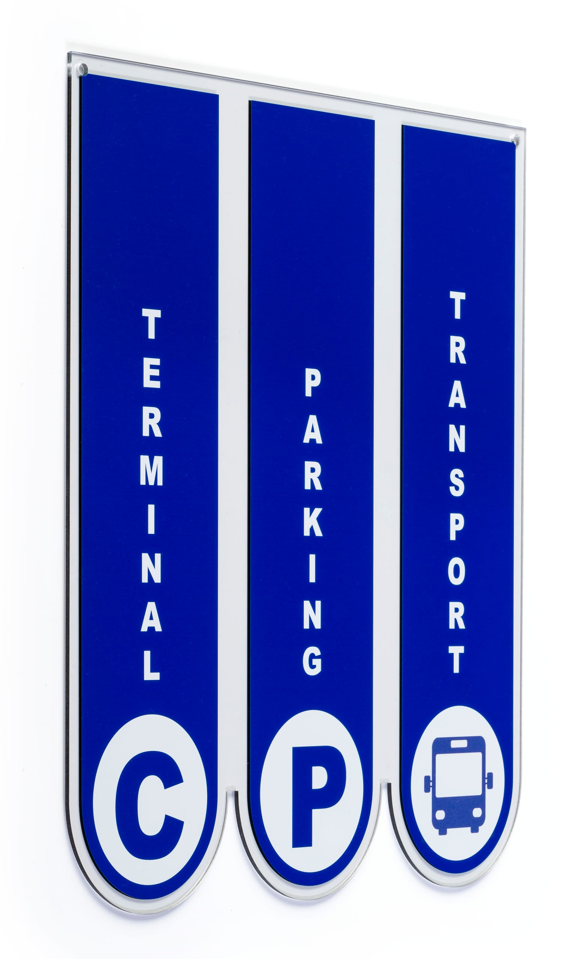Ceiling hanging directional signage with double sided printing