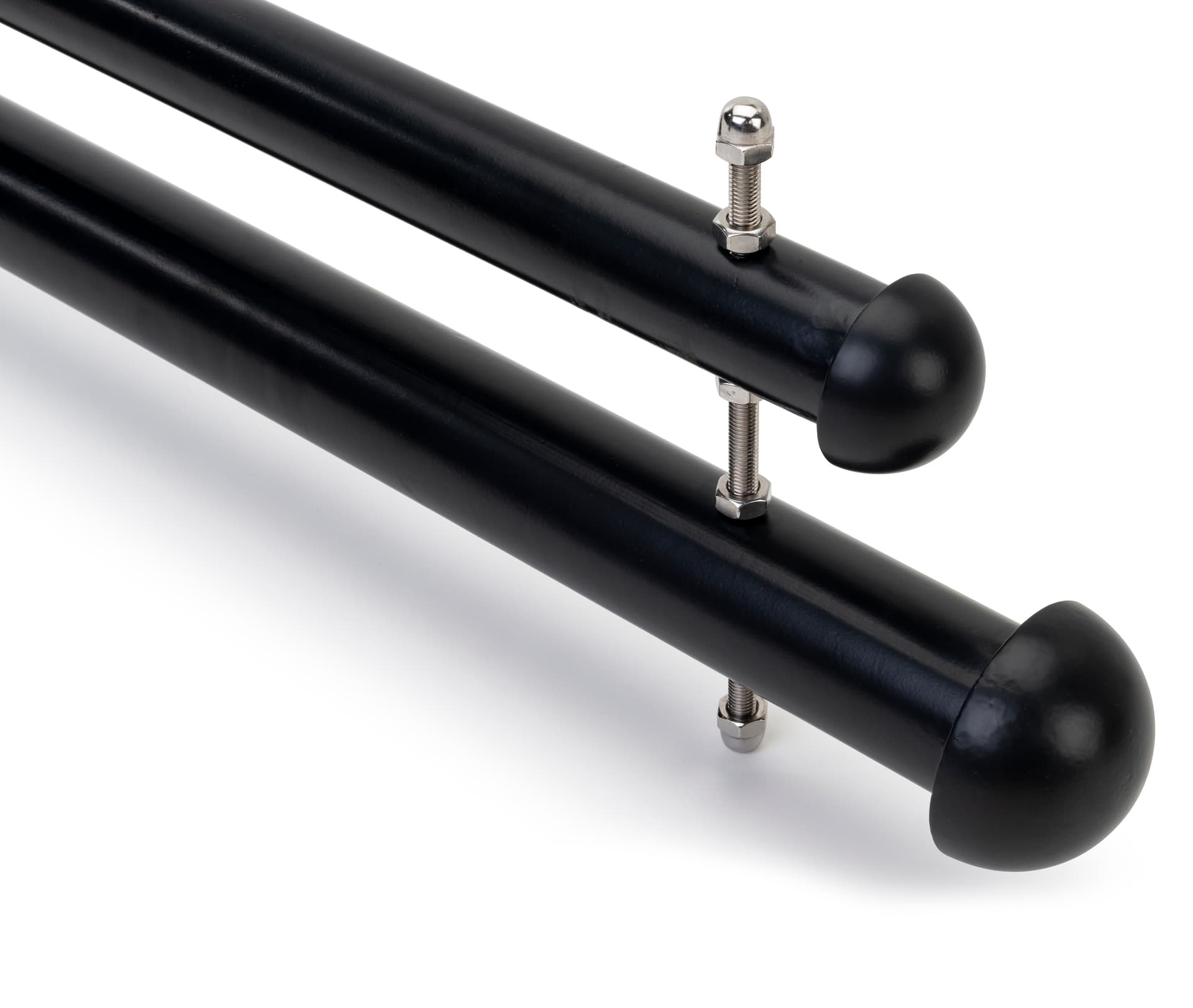Black powder-coated trapeze banner sign mounted hardware kits with half dome finials