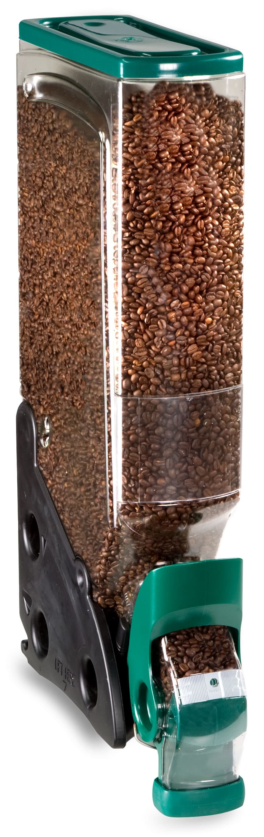 5-Gallon Gravity Coffee Bean Dispenser Is Clear With Green Accents