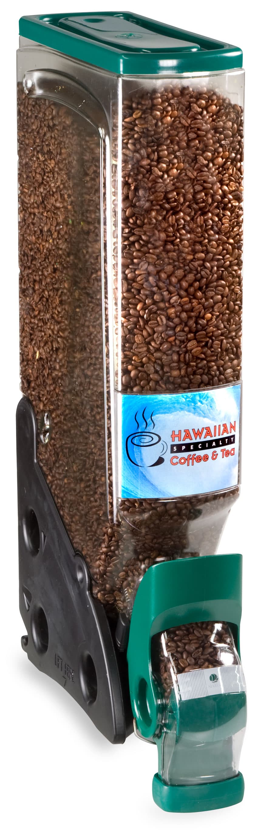 5-Gallon Gravity Coffee Bean Dispenser Is Clear With Green Accents