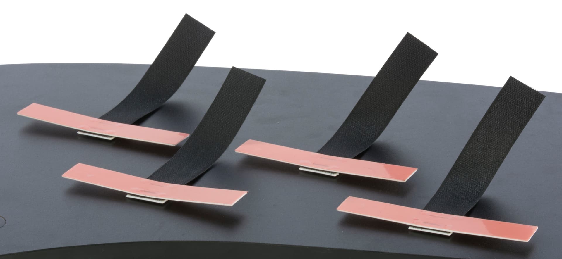 Trade show case to counter display with four hook and loop attachments