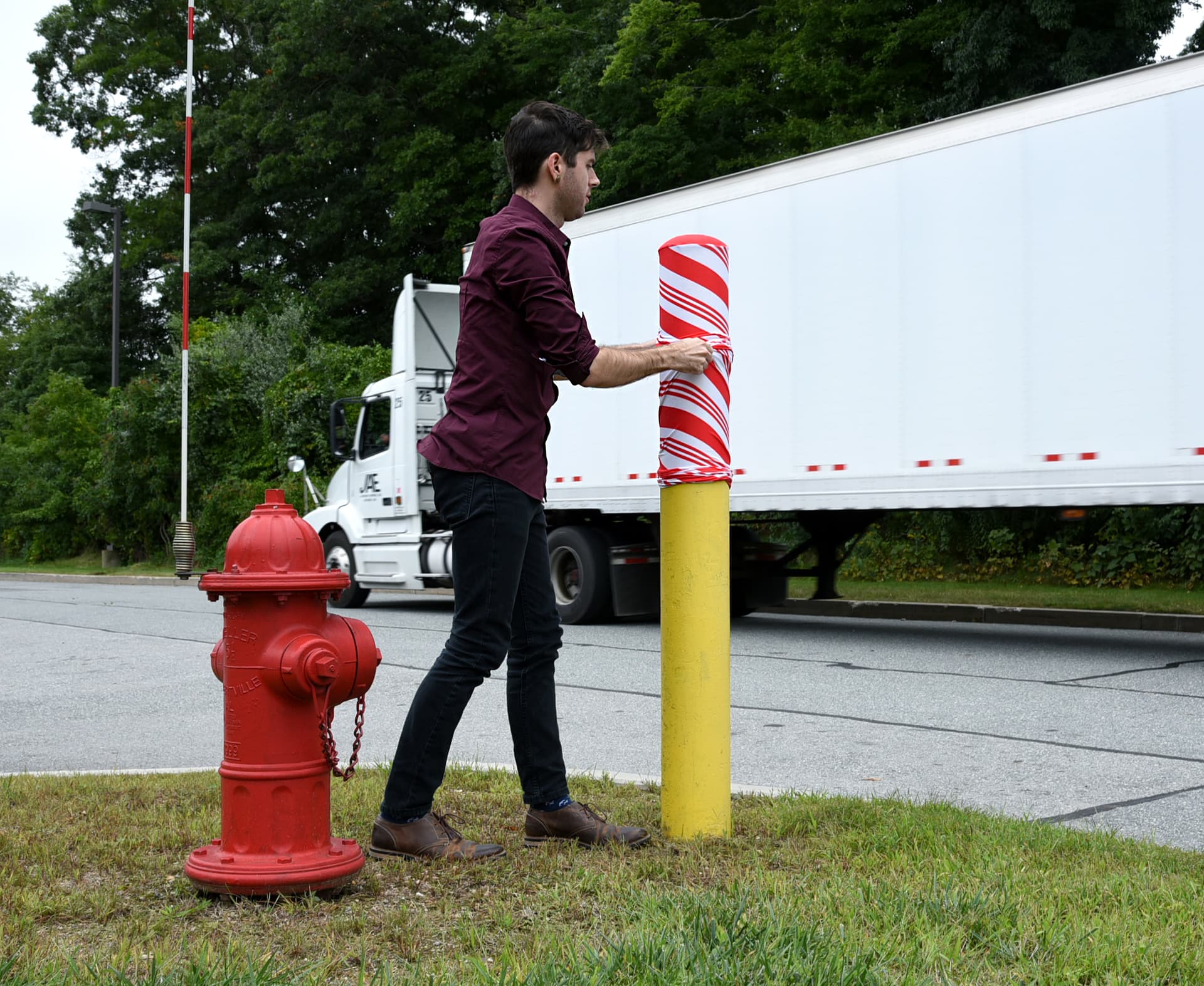 slide-on candy cane bollard cover