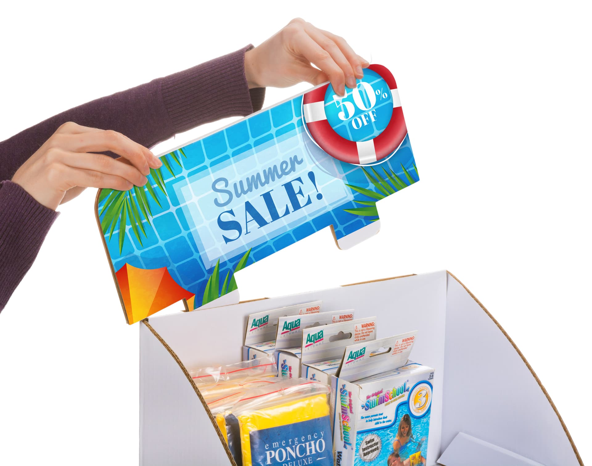 2-tier custom cardboard tabletop display stand with removable header