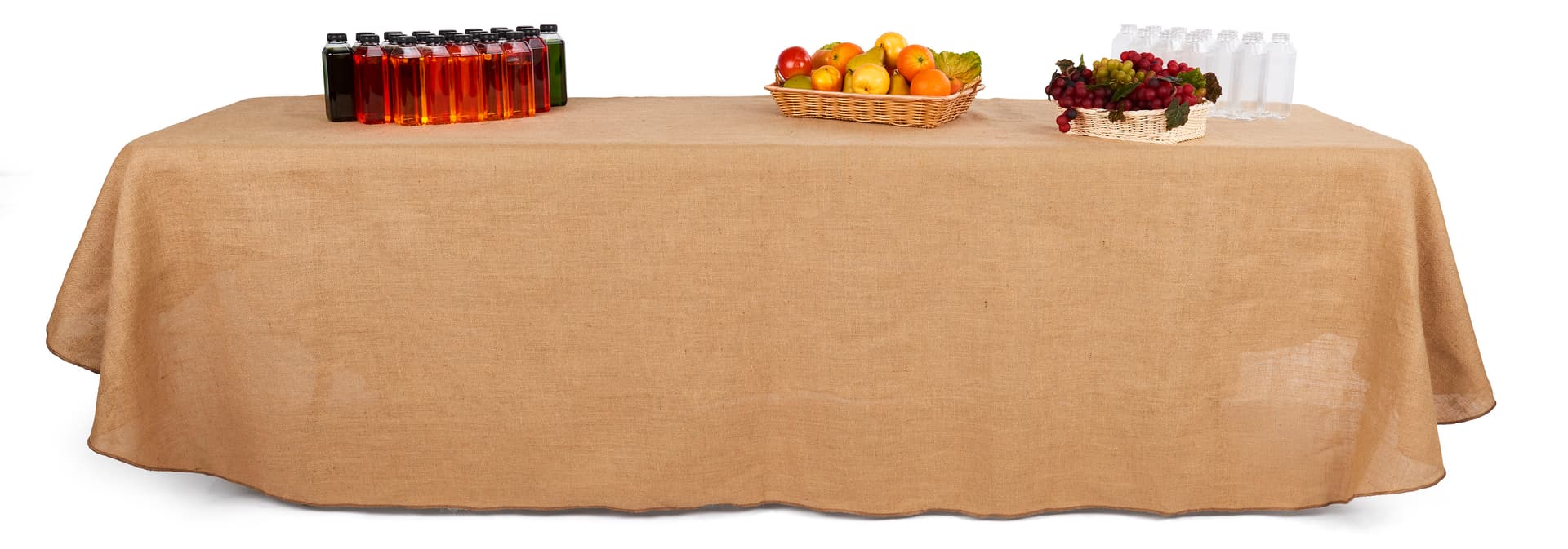 Burlap table cloth featuring a full-length design 