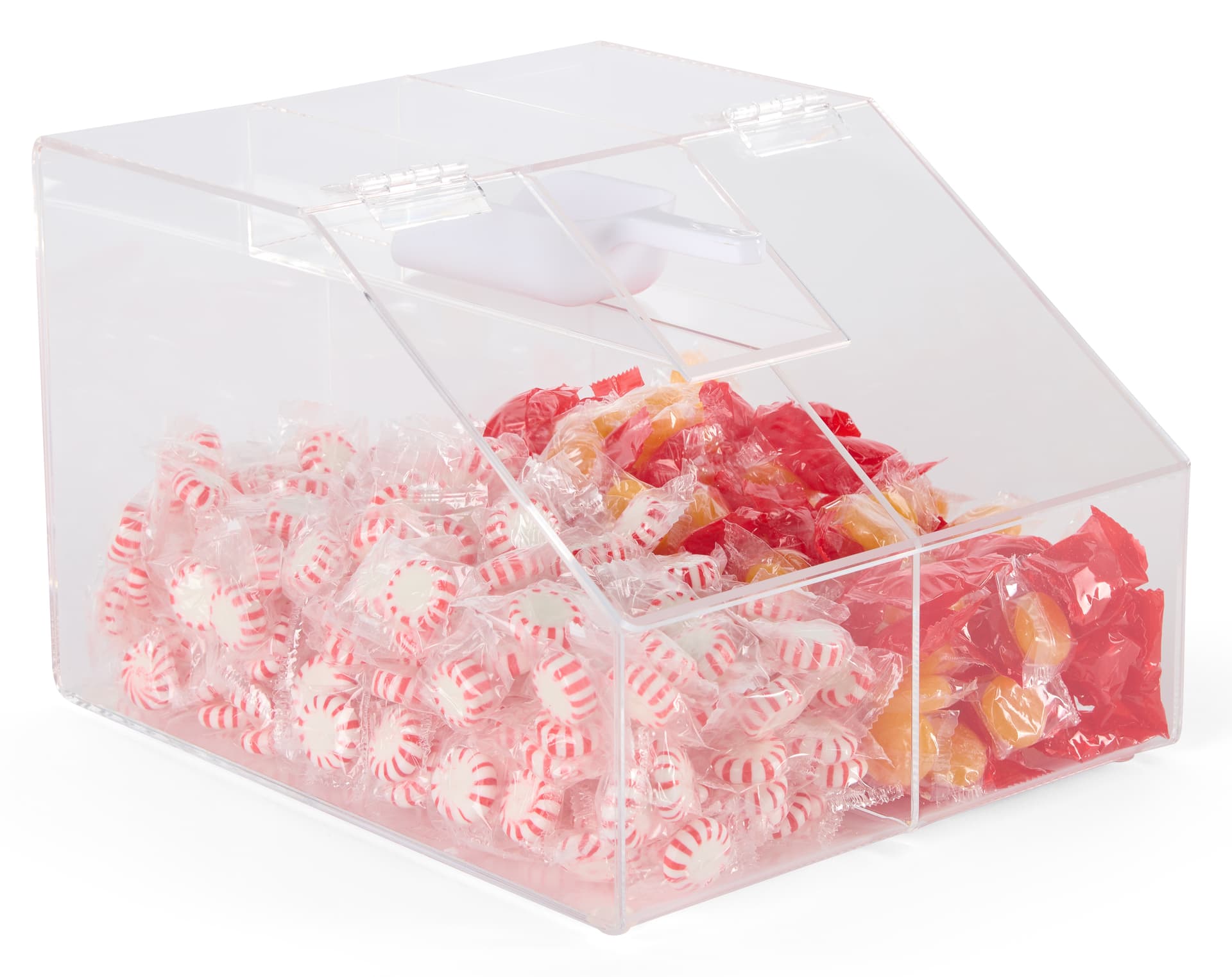 Acrylic candy bin with a crystal clear finish for easy visibility