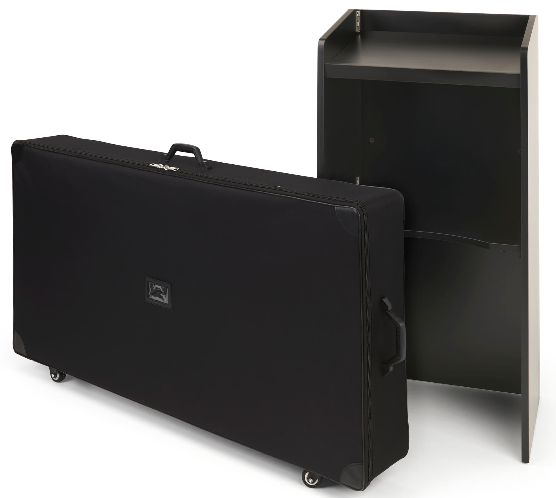Breakdown lectern transport case with exterior business card holder