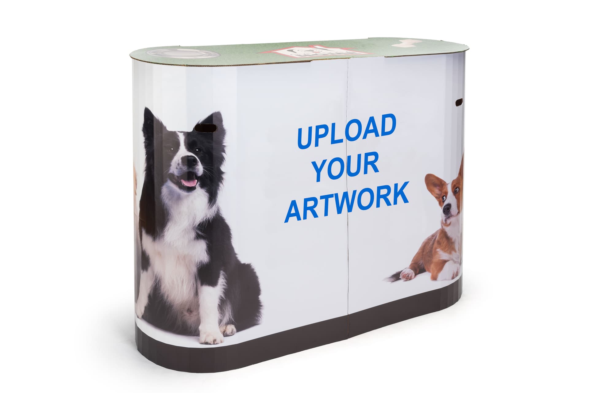 Portable cardboard booth display counter with custom branding panels 