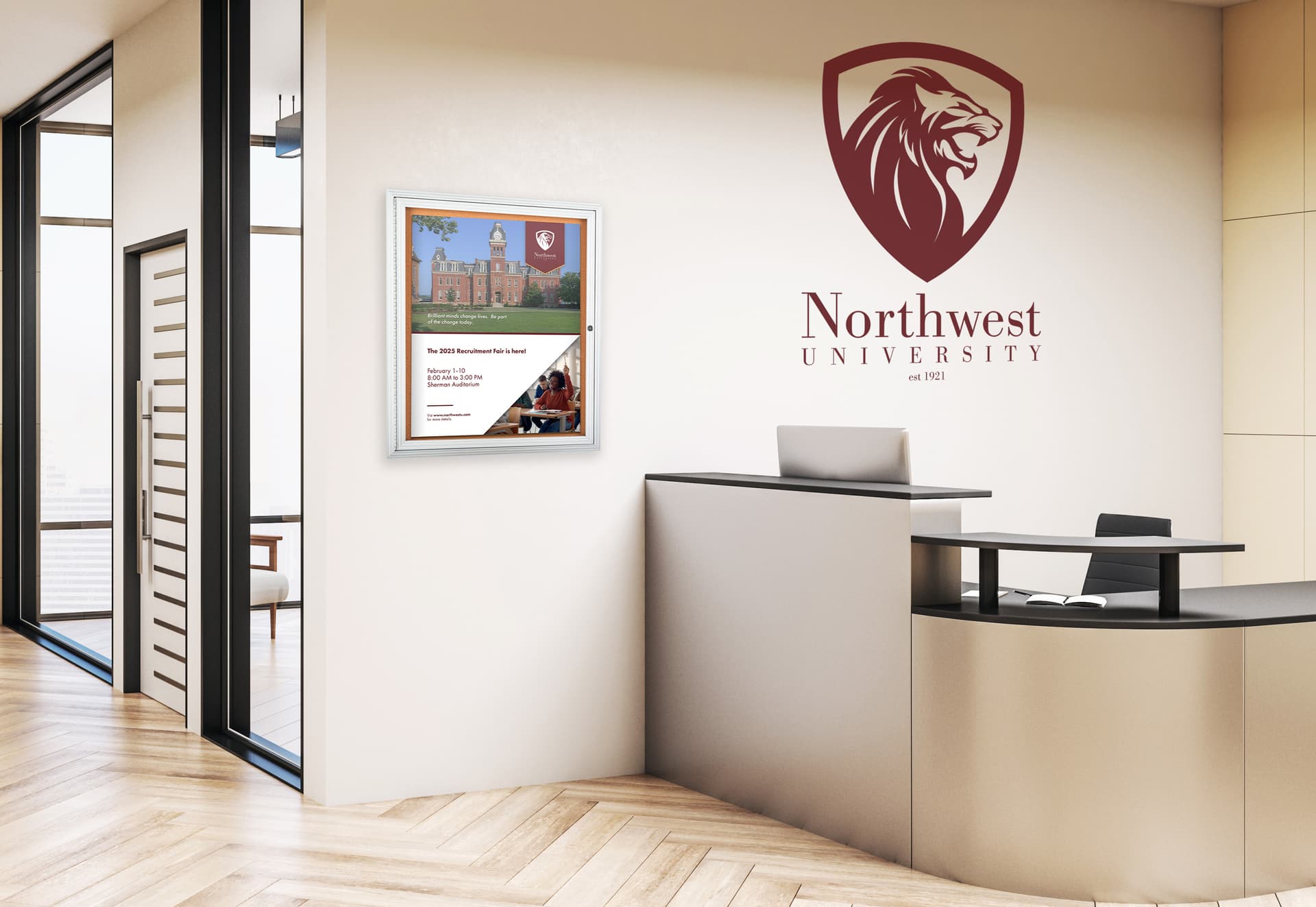 This enclosed aluminum bulletin board includes mounting hardware