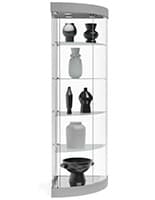 Corner display case with two hinged locks