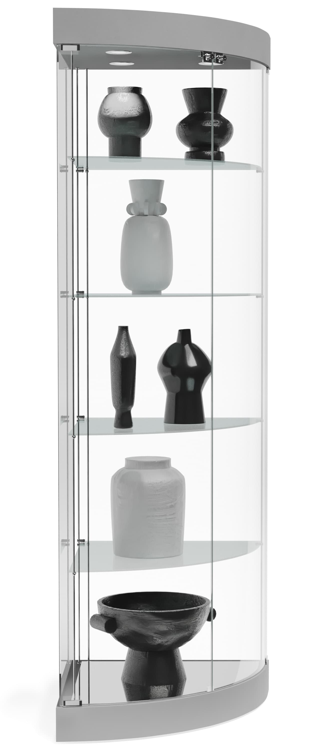 Corner display case with four shelves