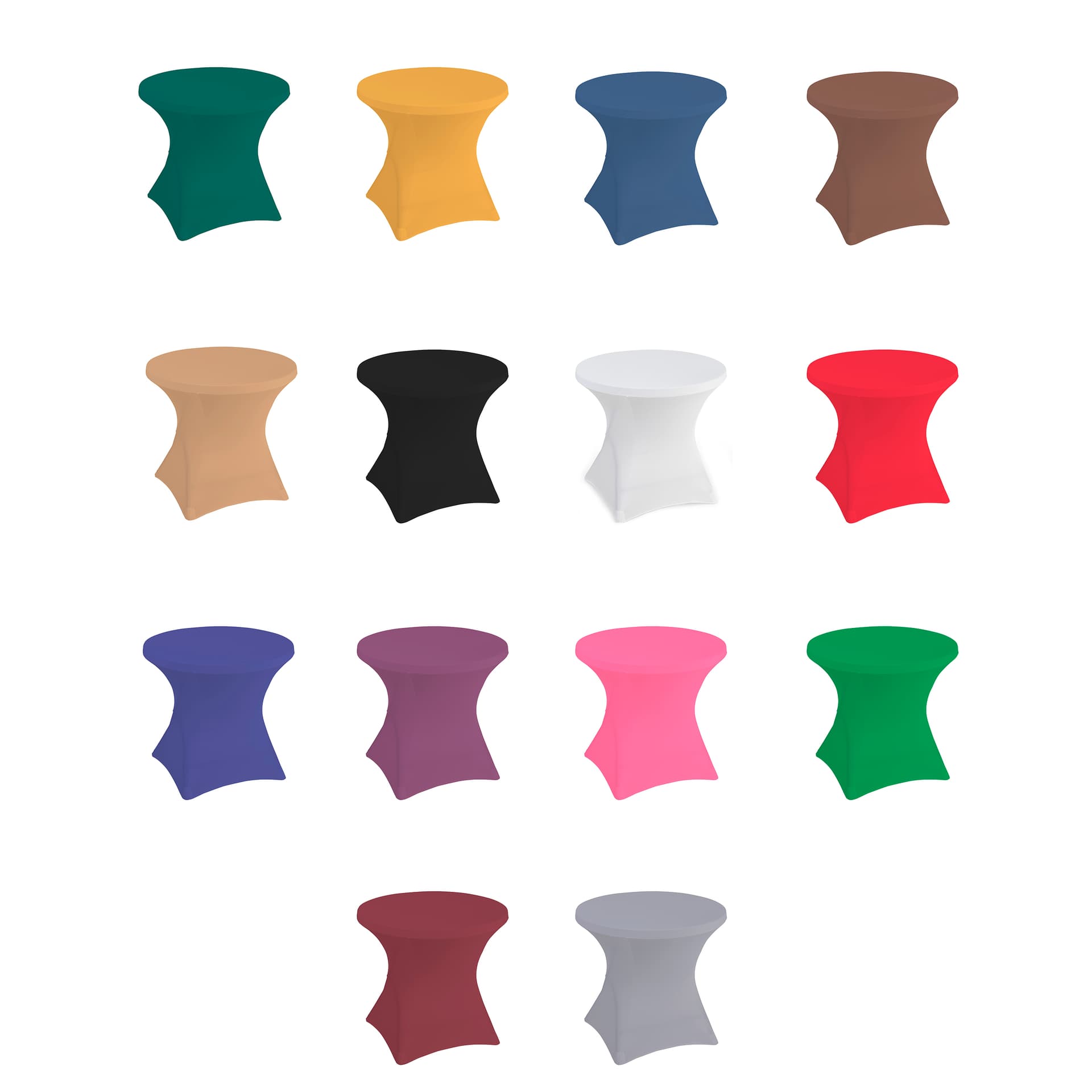 Stretch polyester tablecloths offered in 14 different color ways