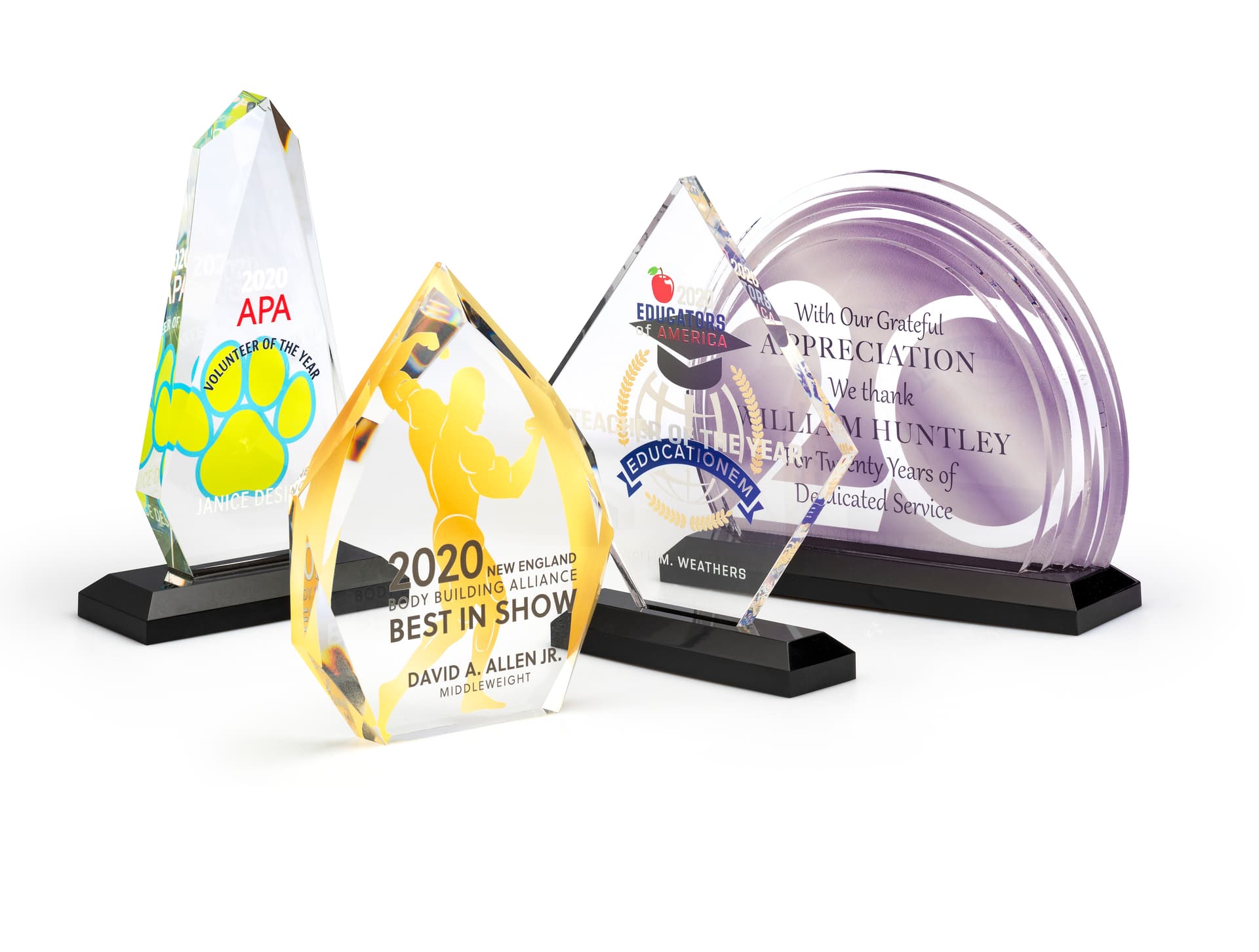 Square diamond recognition trophy with 4 shape options