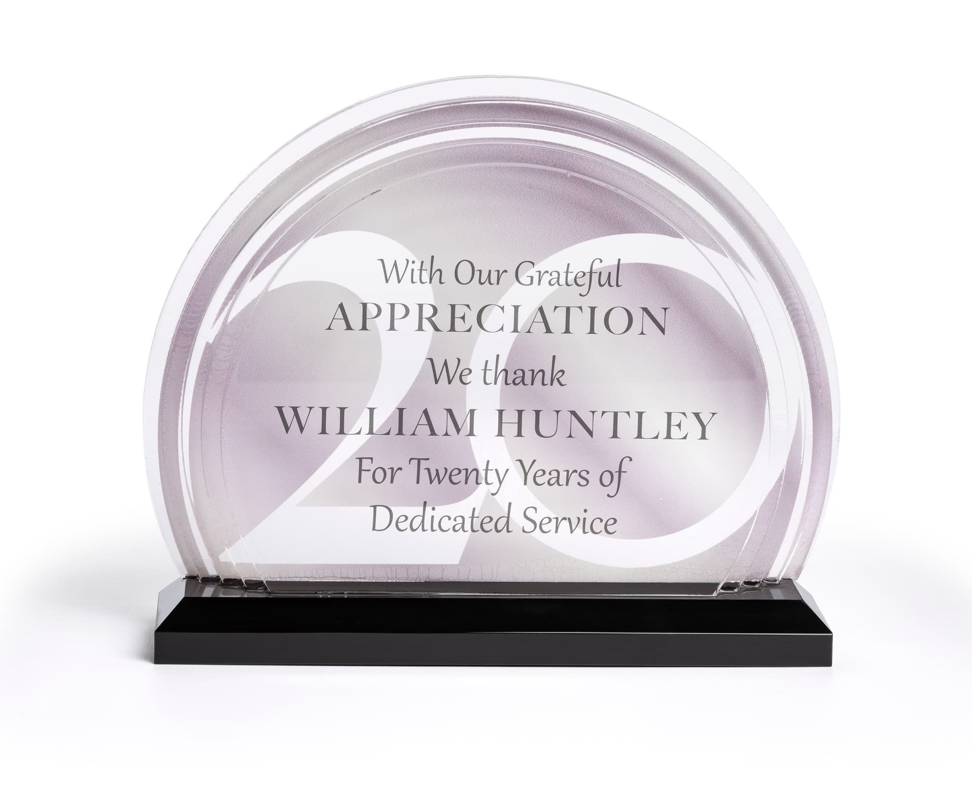 Acrylic half moon business trophy with black base
