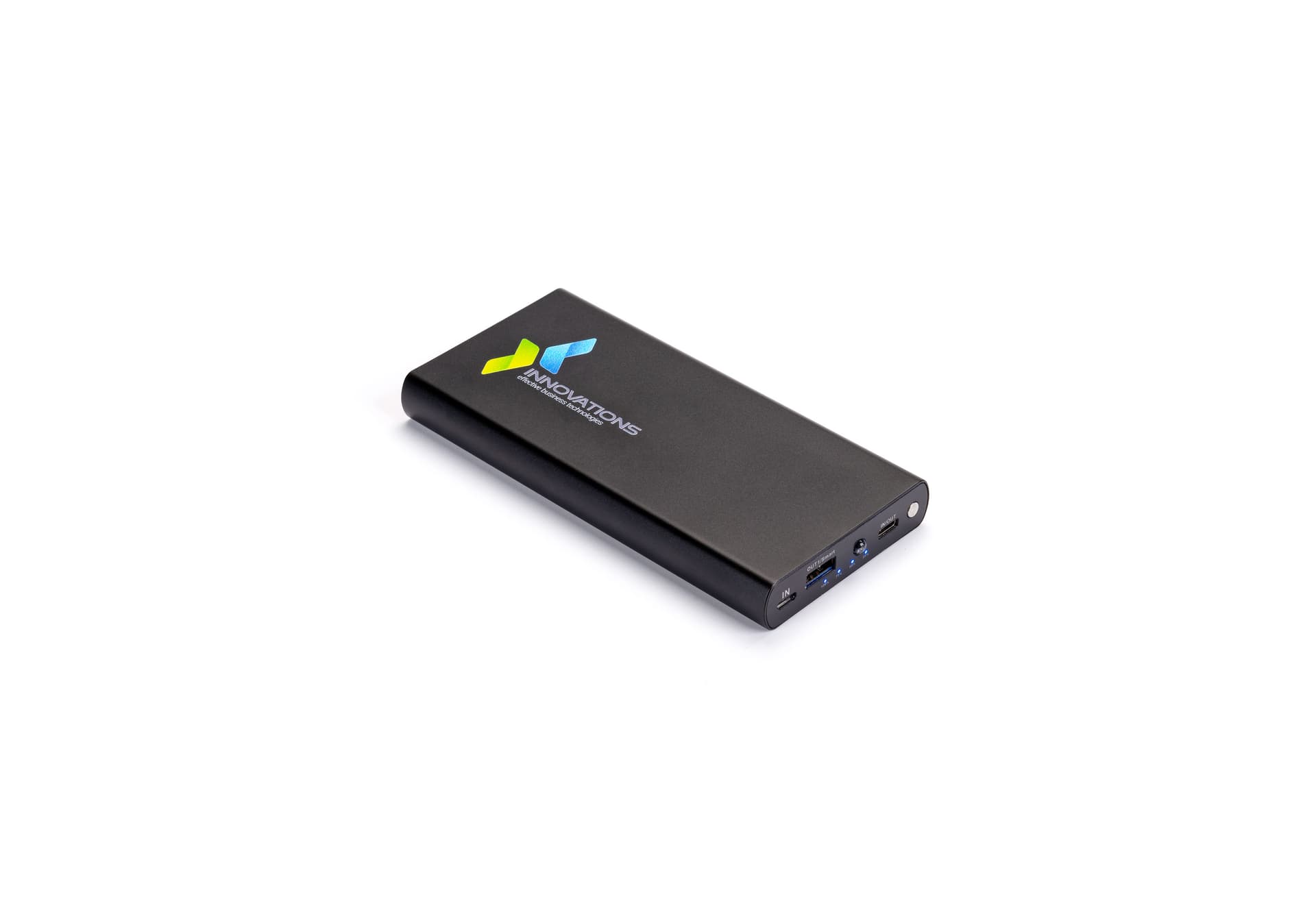 Black high capacity logo power bank with color custom branding