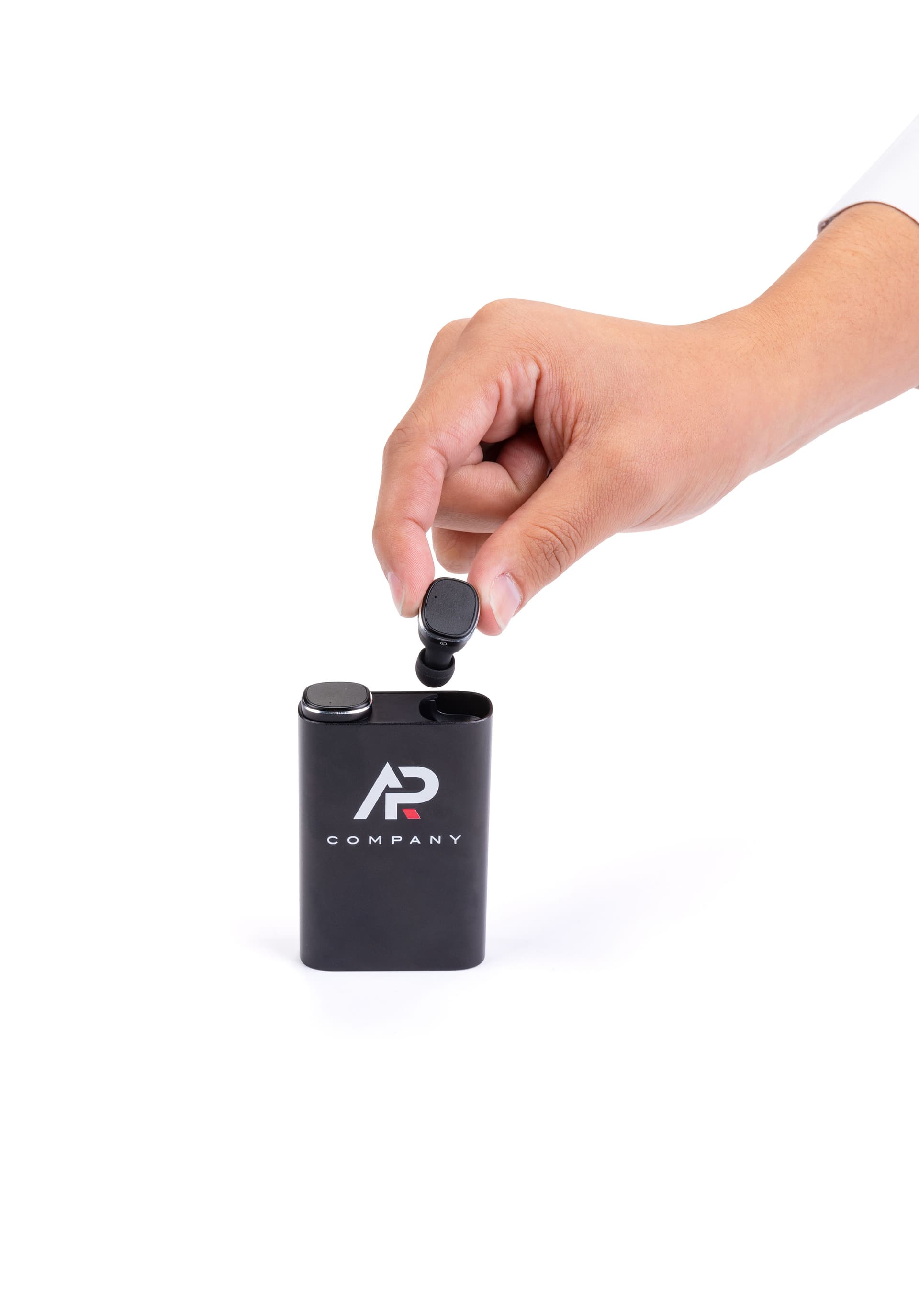 Black power bank with earbuds gift set with magnetic charging case 