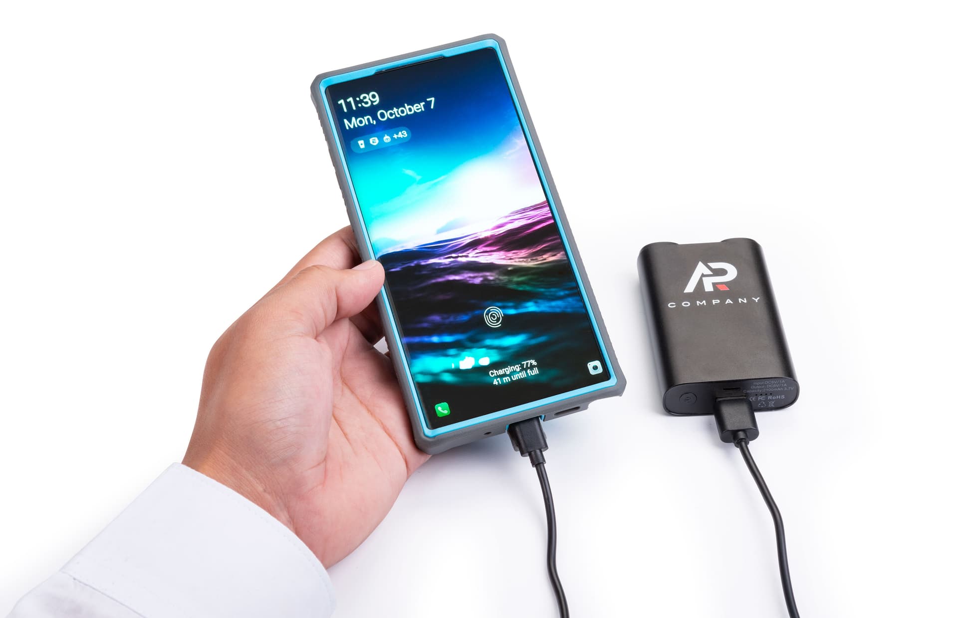 Black power bank with earbuds gift set with 2150 mAh battery capacity