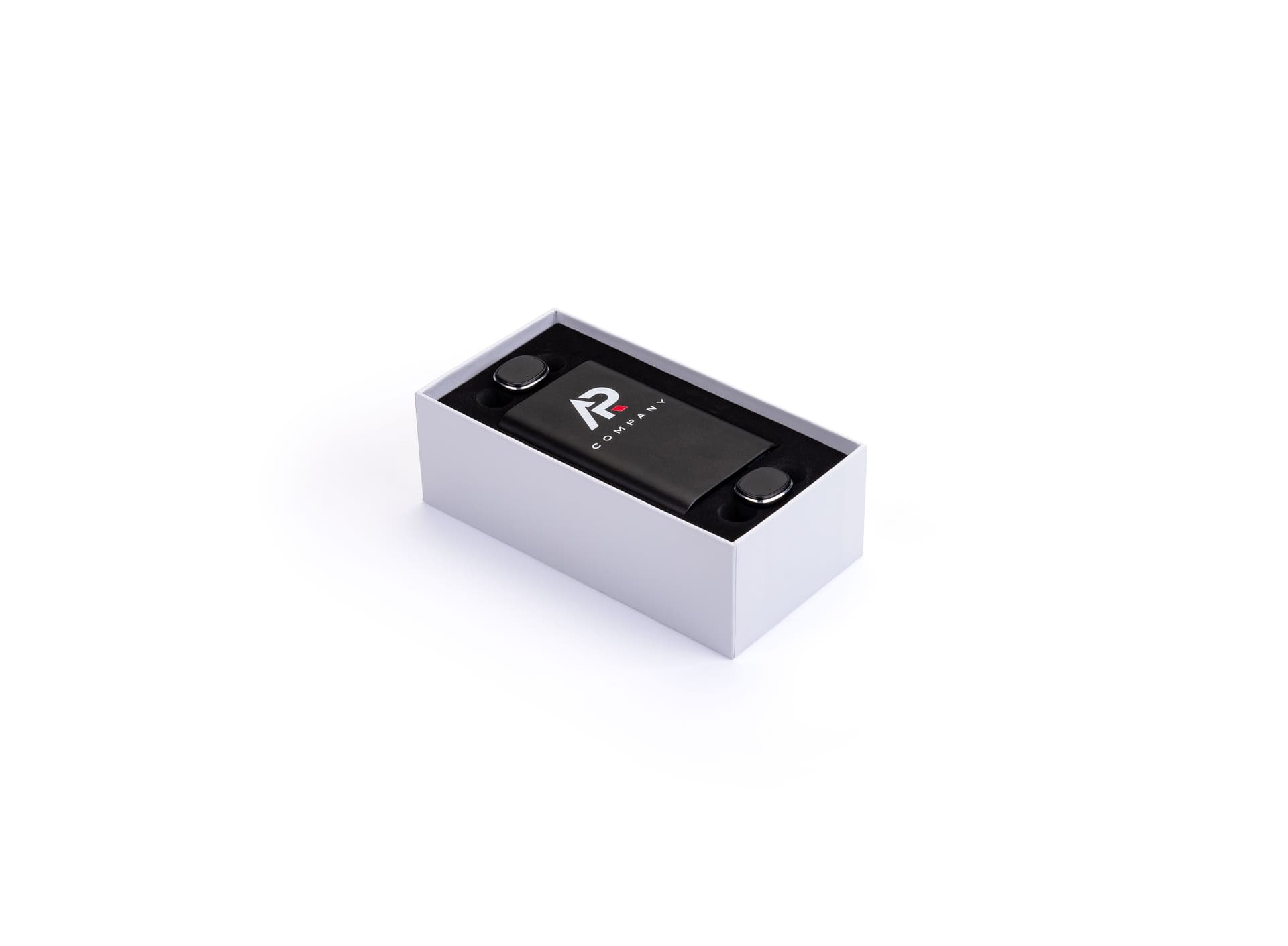 Black power bank with earbuds gift set with gift box for trade show giveaways
