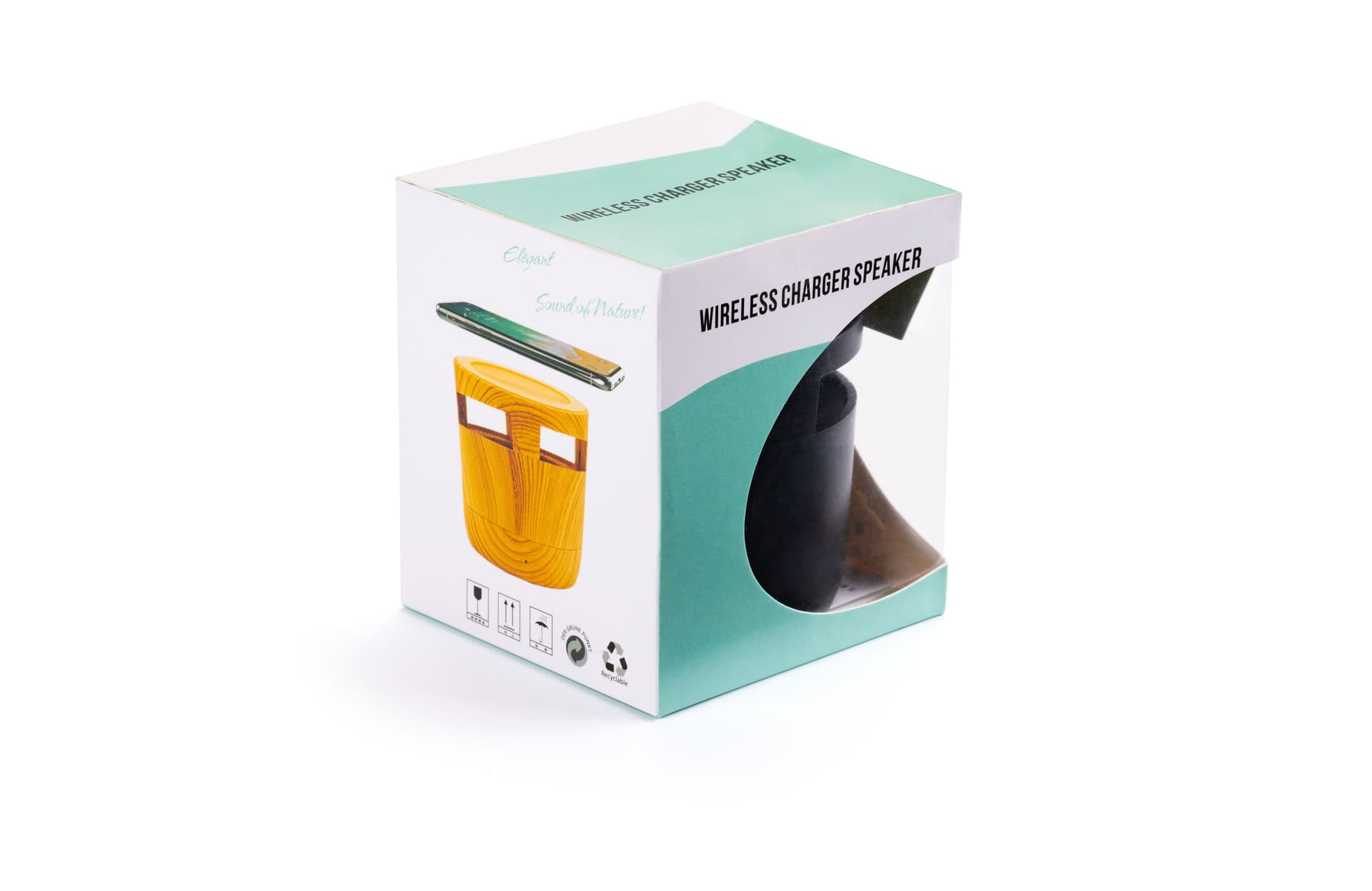 Black wireless charging speaker with non-branded gift box