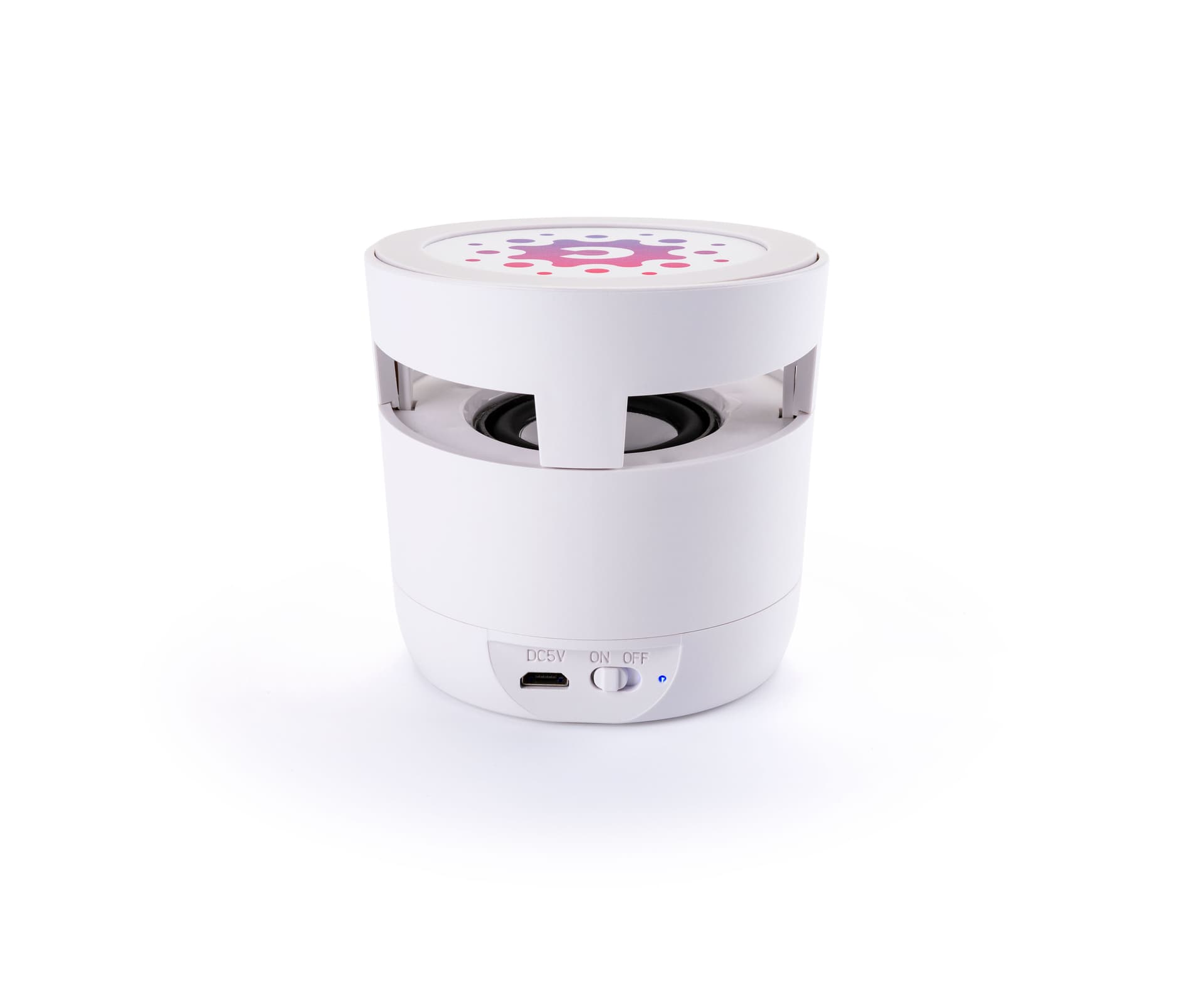 White promotional wireless charger with Bluetooth speaker and 300 mAh battery