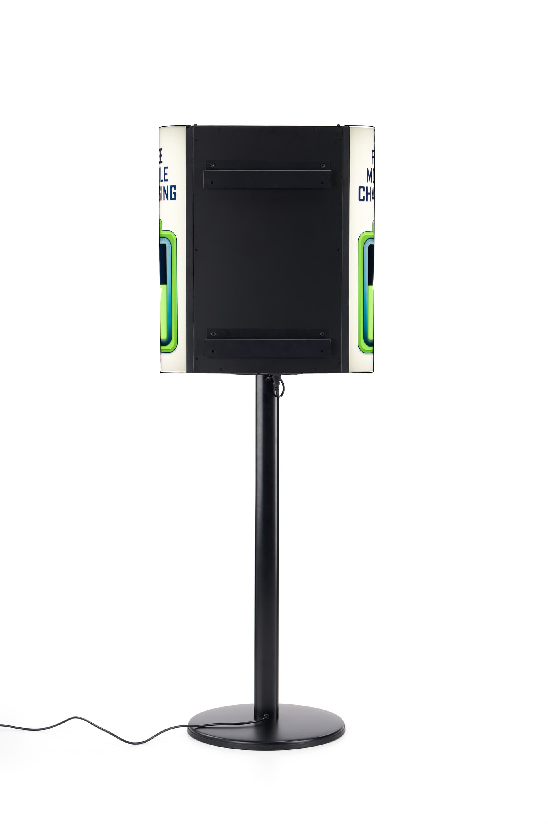 Cell phone charging station with power cord exit located in the back