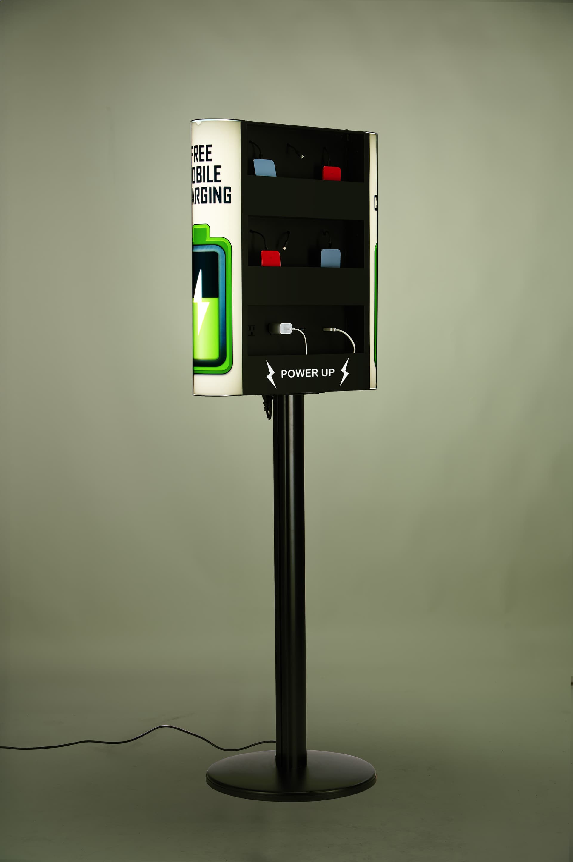 Cell phone charging station with illuminated side panels