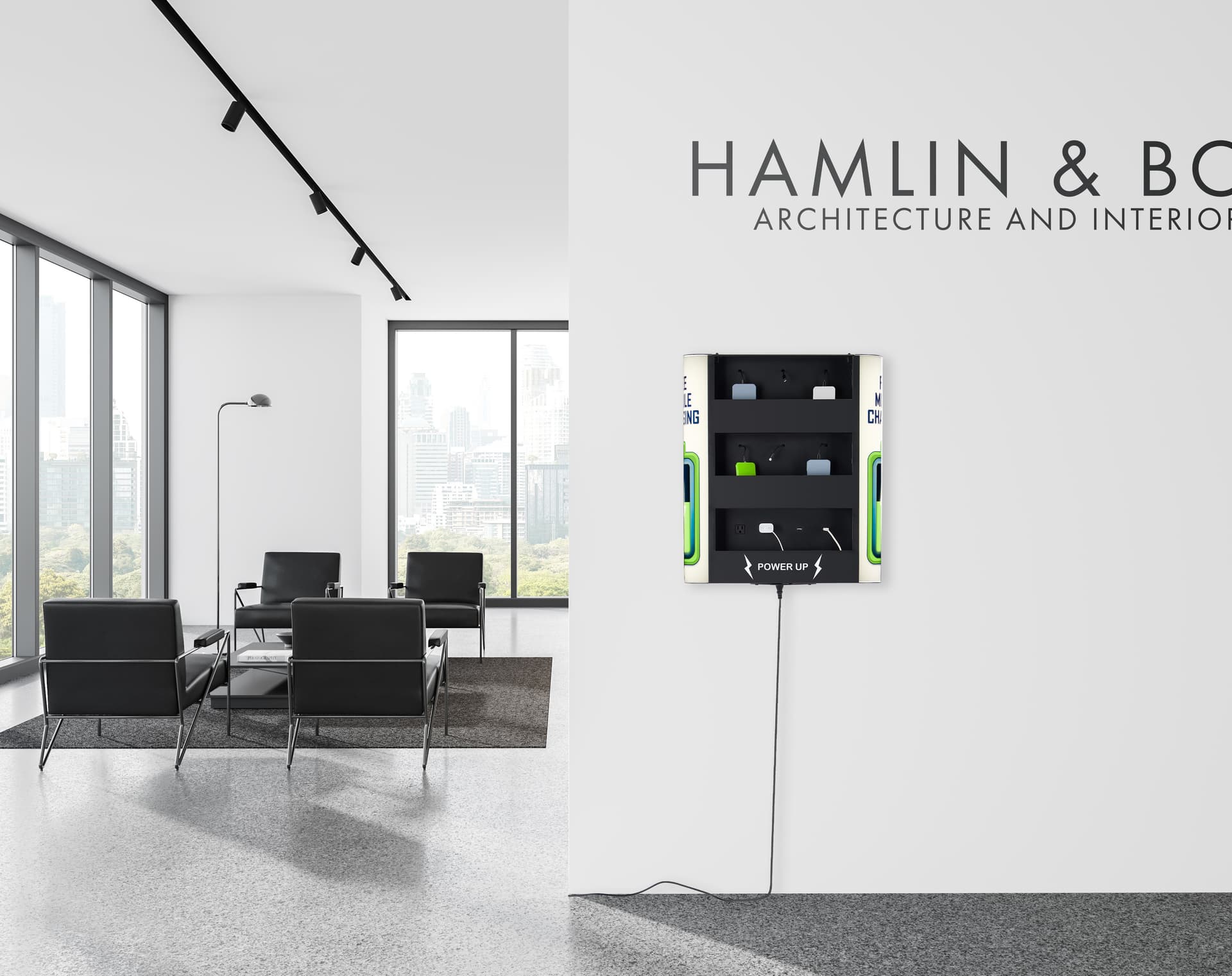 Replacement graphics for CHR17_ChargeStation wall mounted in an architecture firm
