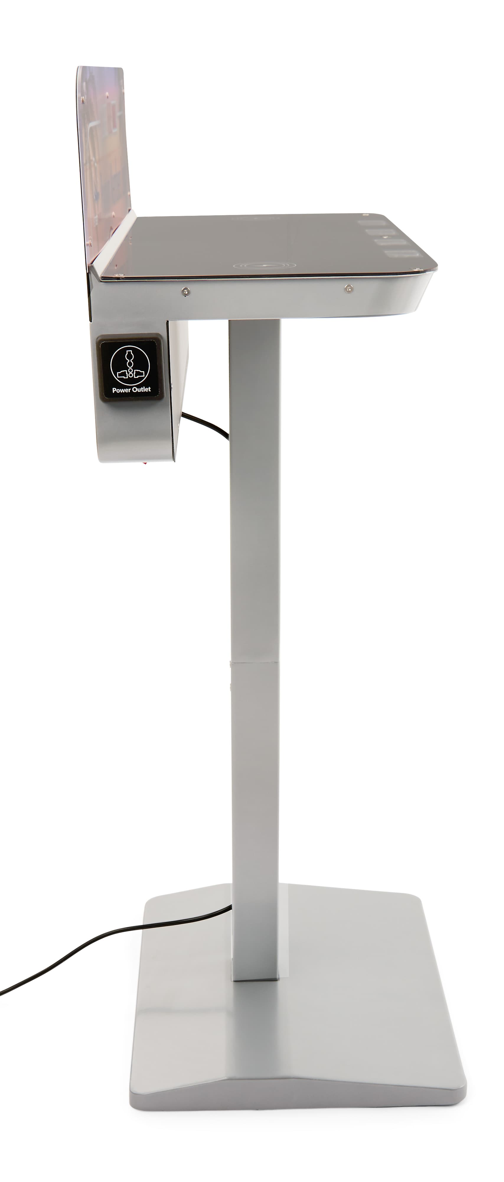 Charging station table with floor standing placement