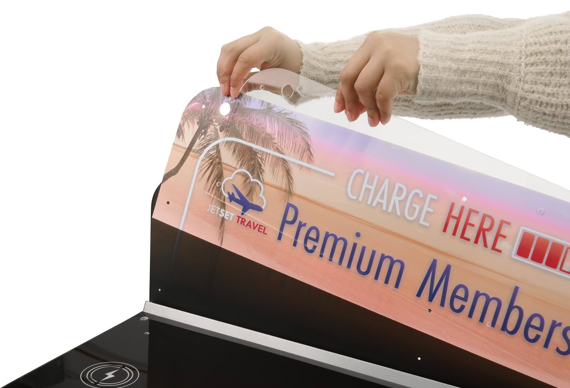 Charging station table with full color graphics 
