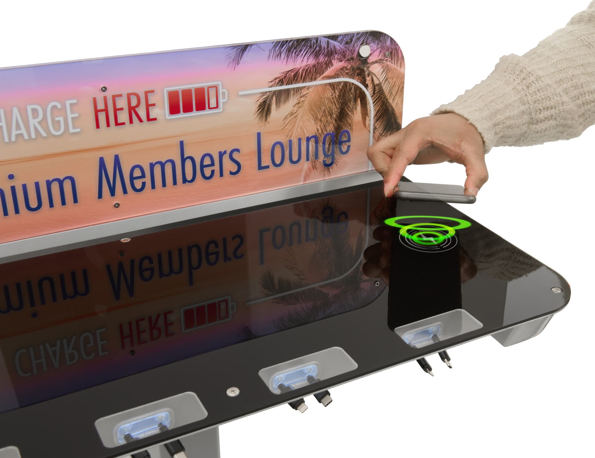 Charging station table with wireless charging pad