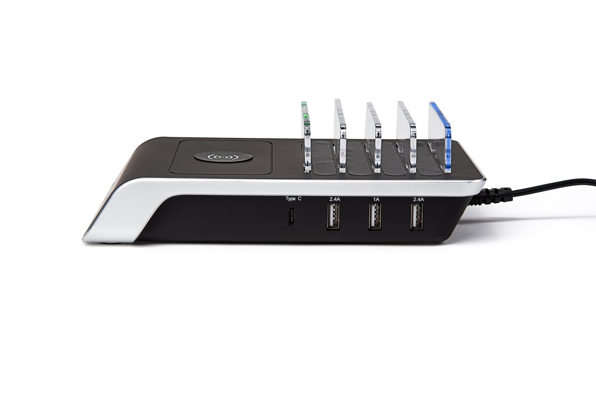 4 port USB charger dock with wireless pad and LED charging indicator 