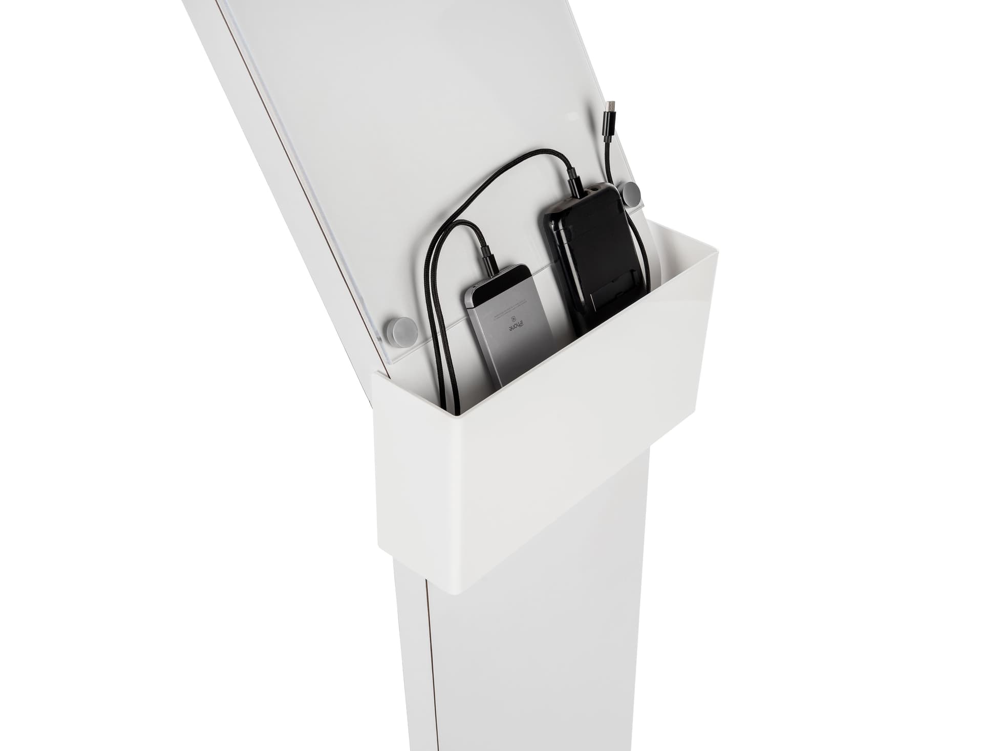 cell phone charging station with sign with braided charging cables