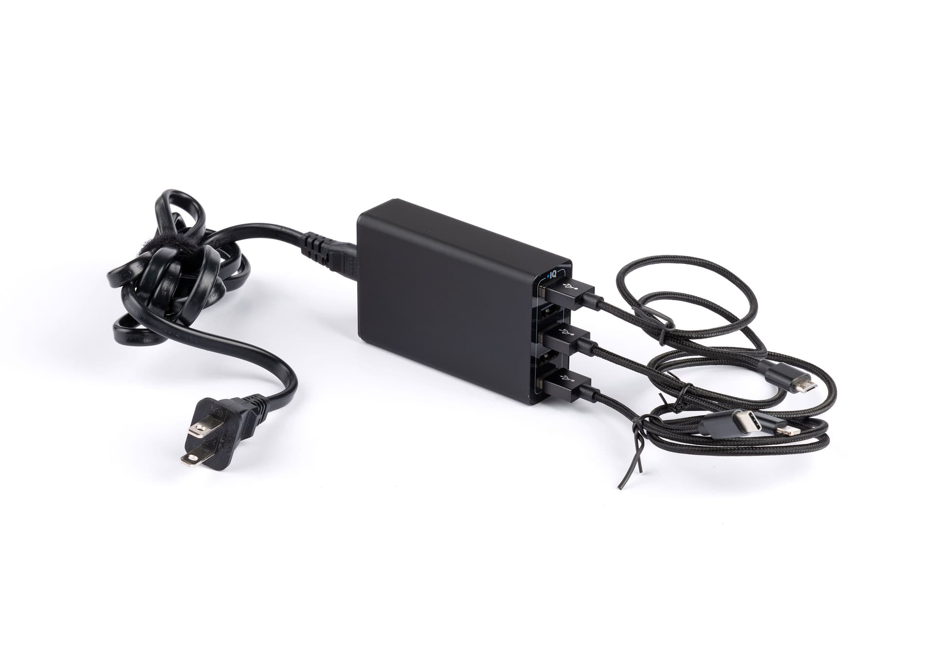 black mobile charging station with floor sign holder for multiple phones 