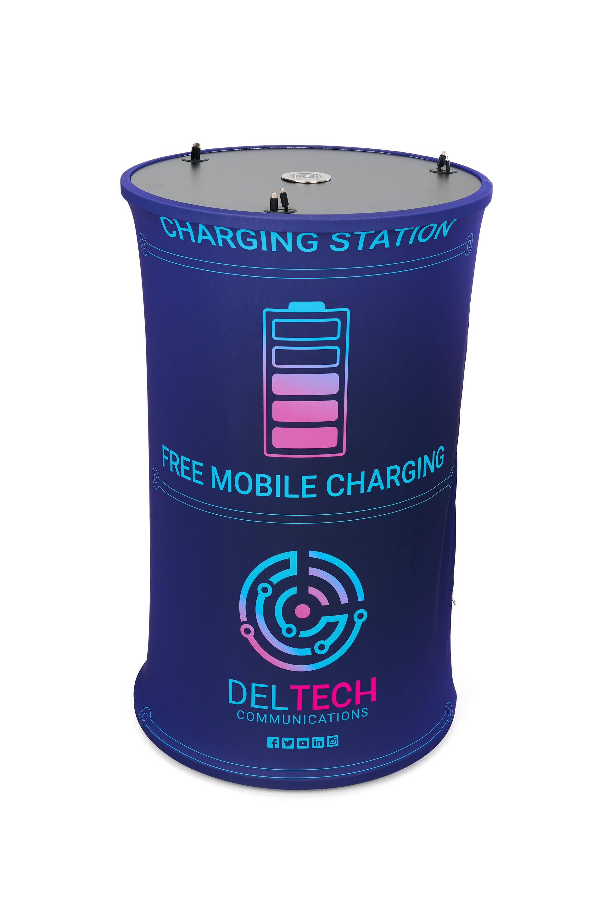 Portable charging station with stretch fabric and full color graphics